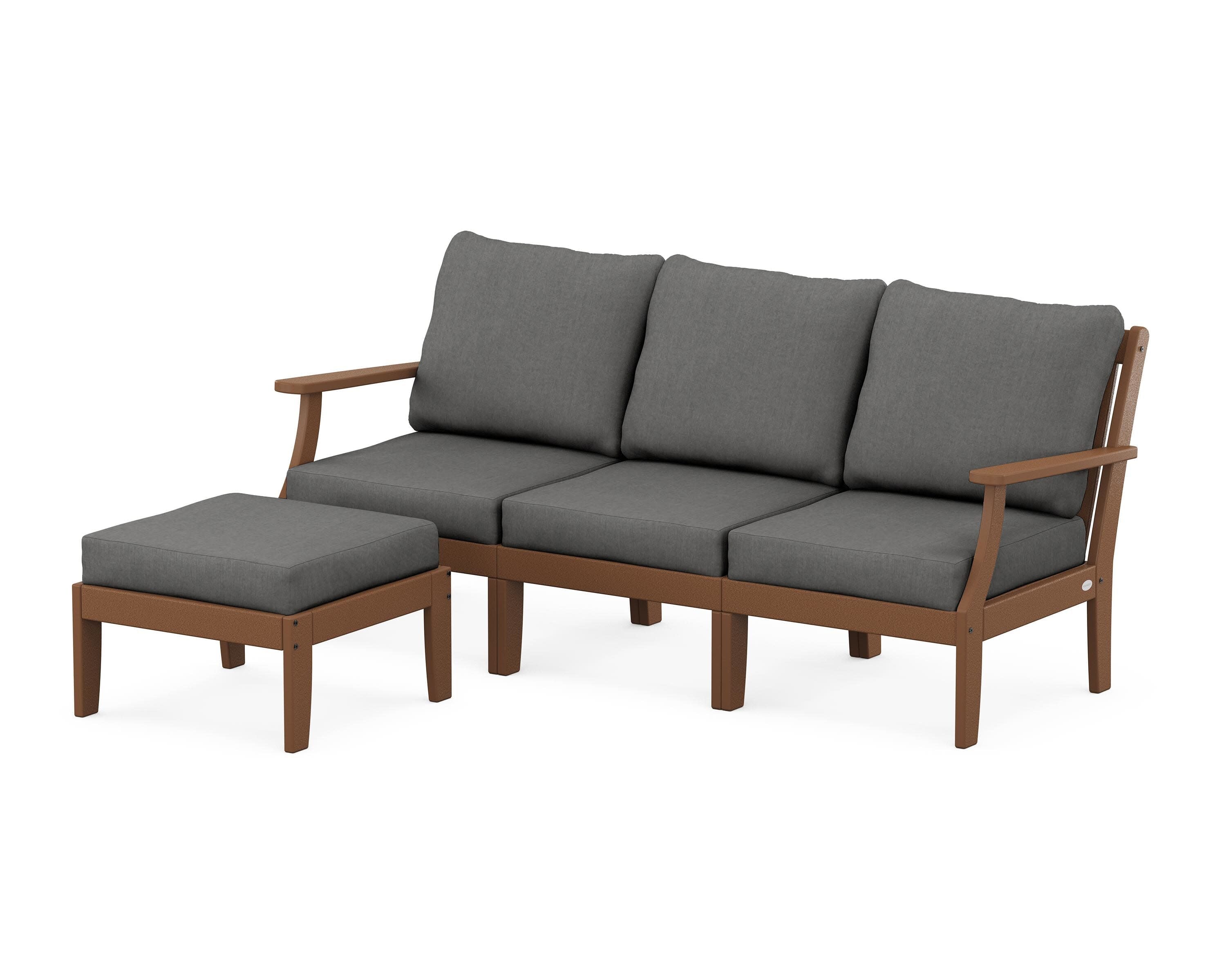 Braxton Modular 4-Piece Deep Seating Set with Ottoman in Teak / Spectrum Carbon