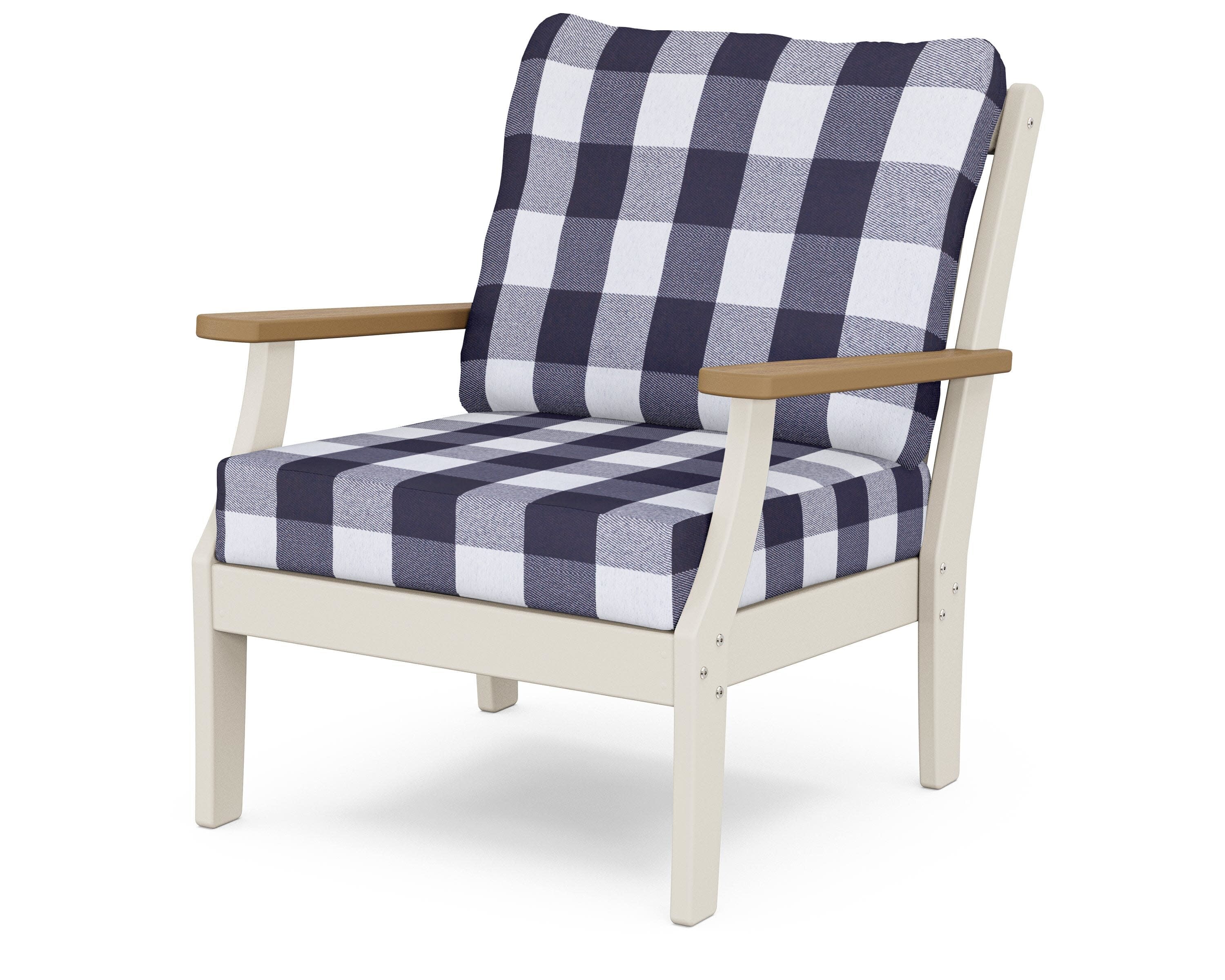Braxton Deep Seating Chair in Sand / Natural / Buffalo Plaid Navy