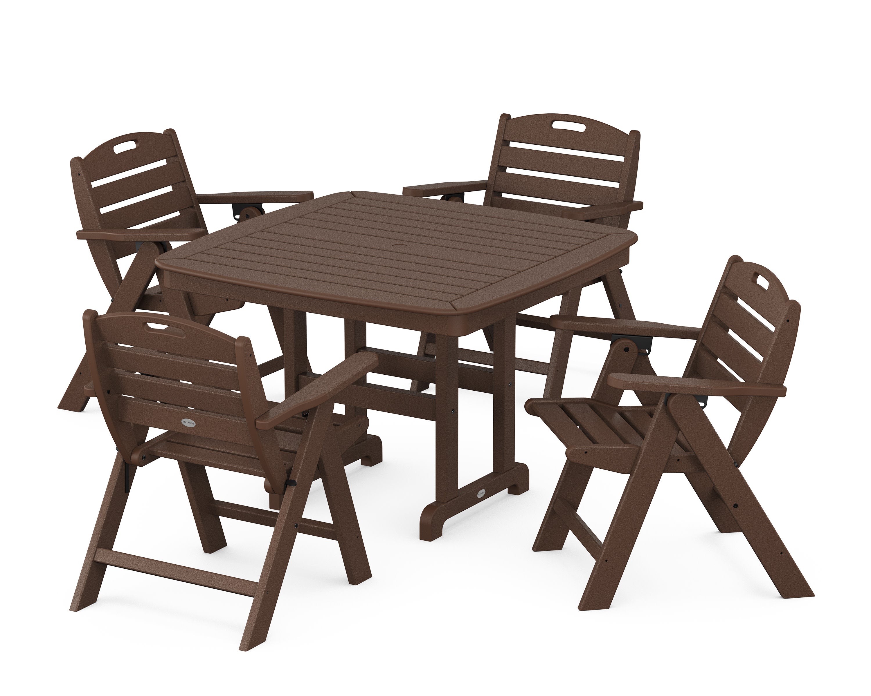 Nautical Folding Lowback Chair 5-Piece Dining Set with Trestle Legs in Mahogany