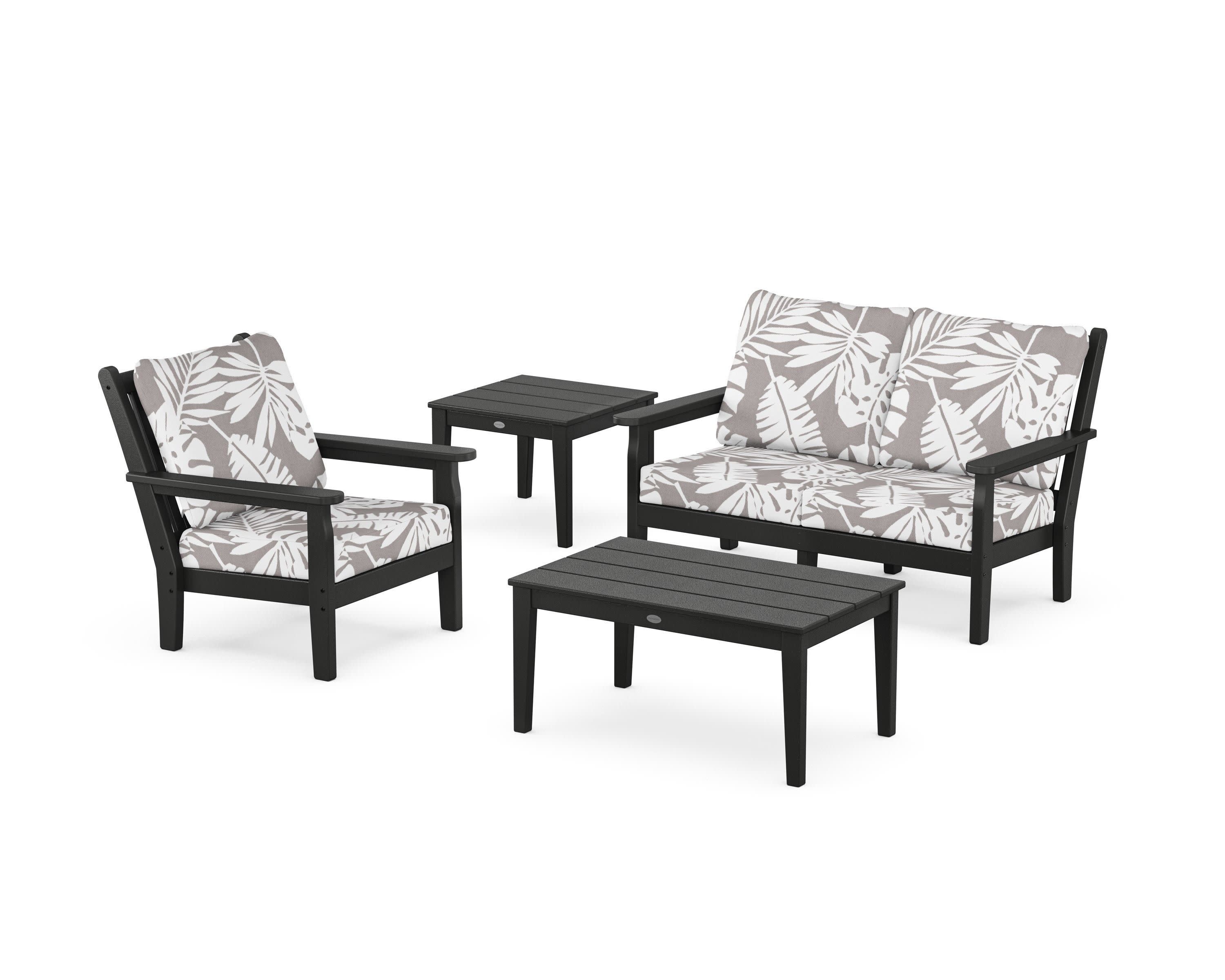 Chippendale 4-Piece Deep Seating Set in Black / Leaf Grey Mist