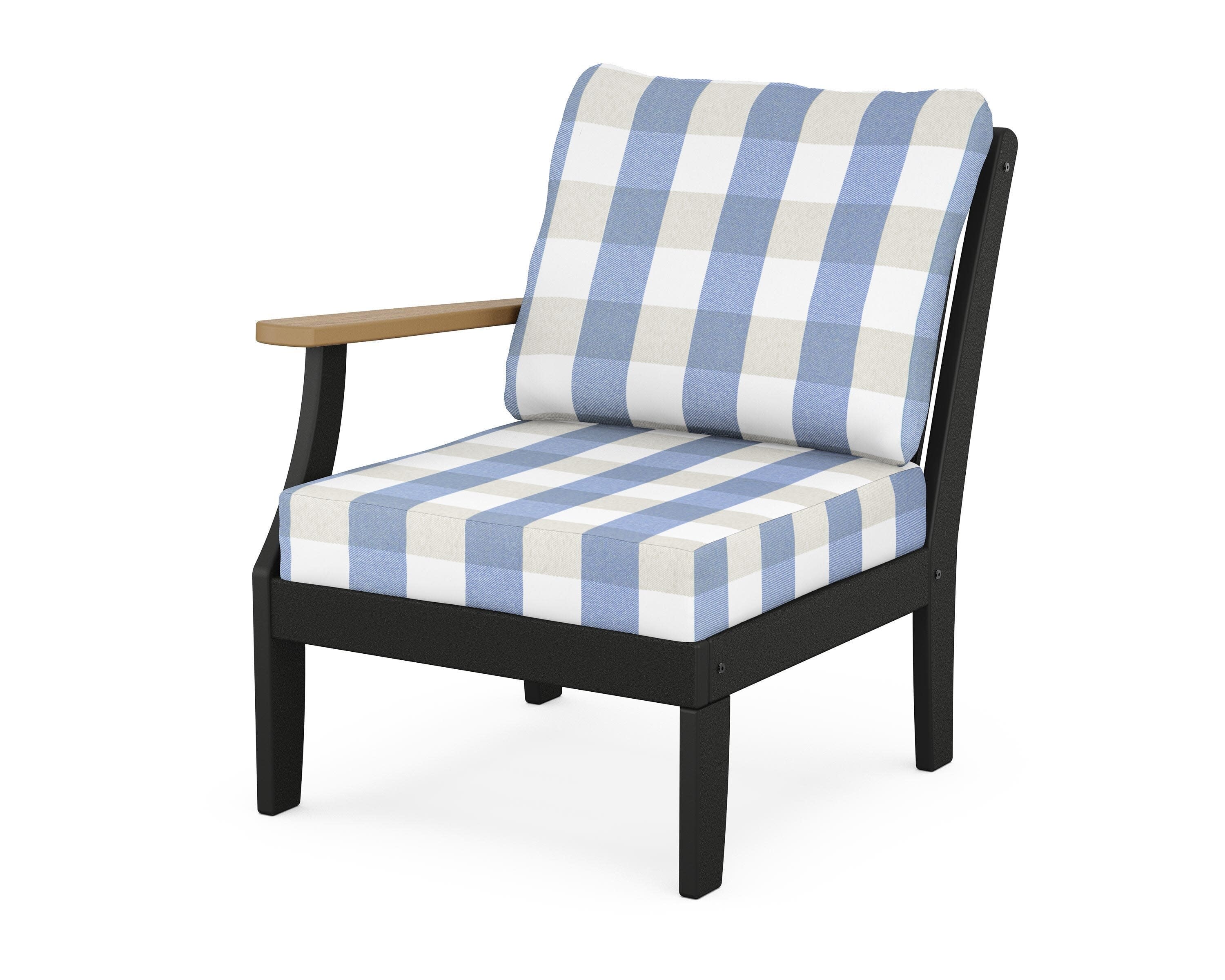 Braxton Modular Left Arm Chair in Black / Natural / Buffalo Plaid Sky Blue