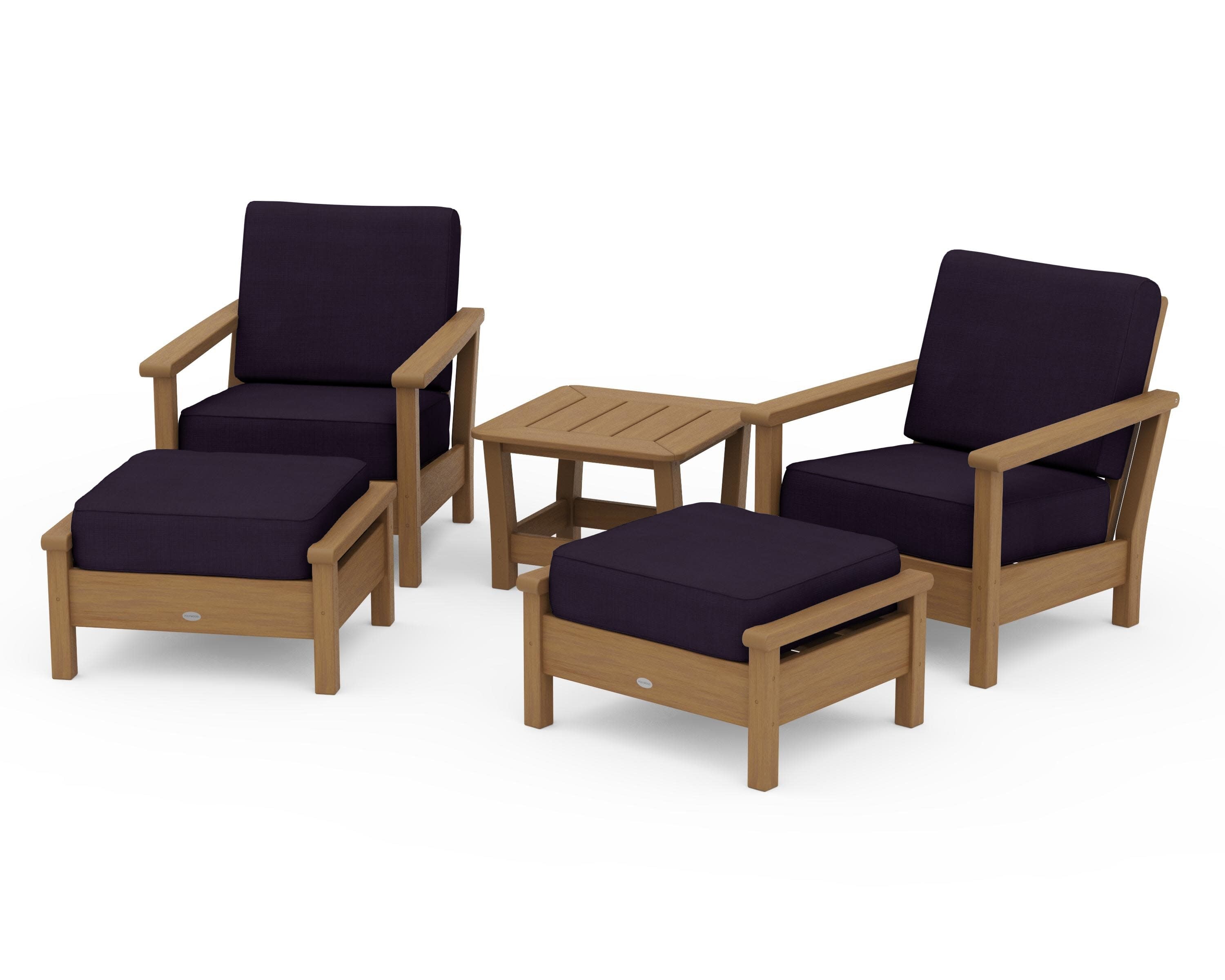Harbour 5-Piece Deep Seating Chair Set in Natural / Navy Linen