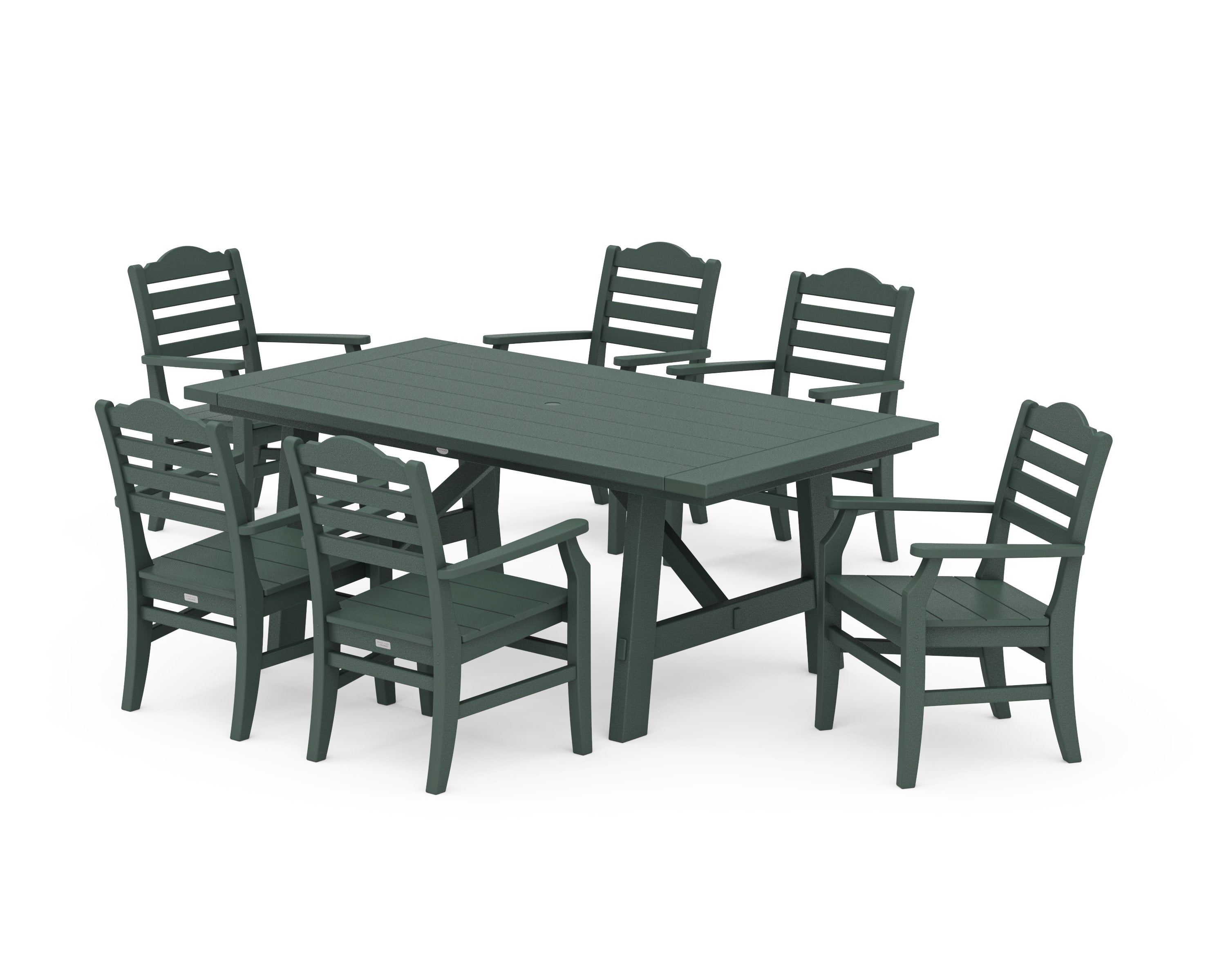 Savannah Arm Chair 7-Piece Rustic Farmhouse Dining Set in Green