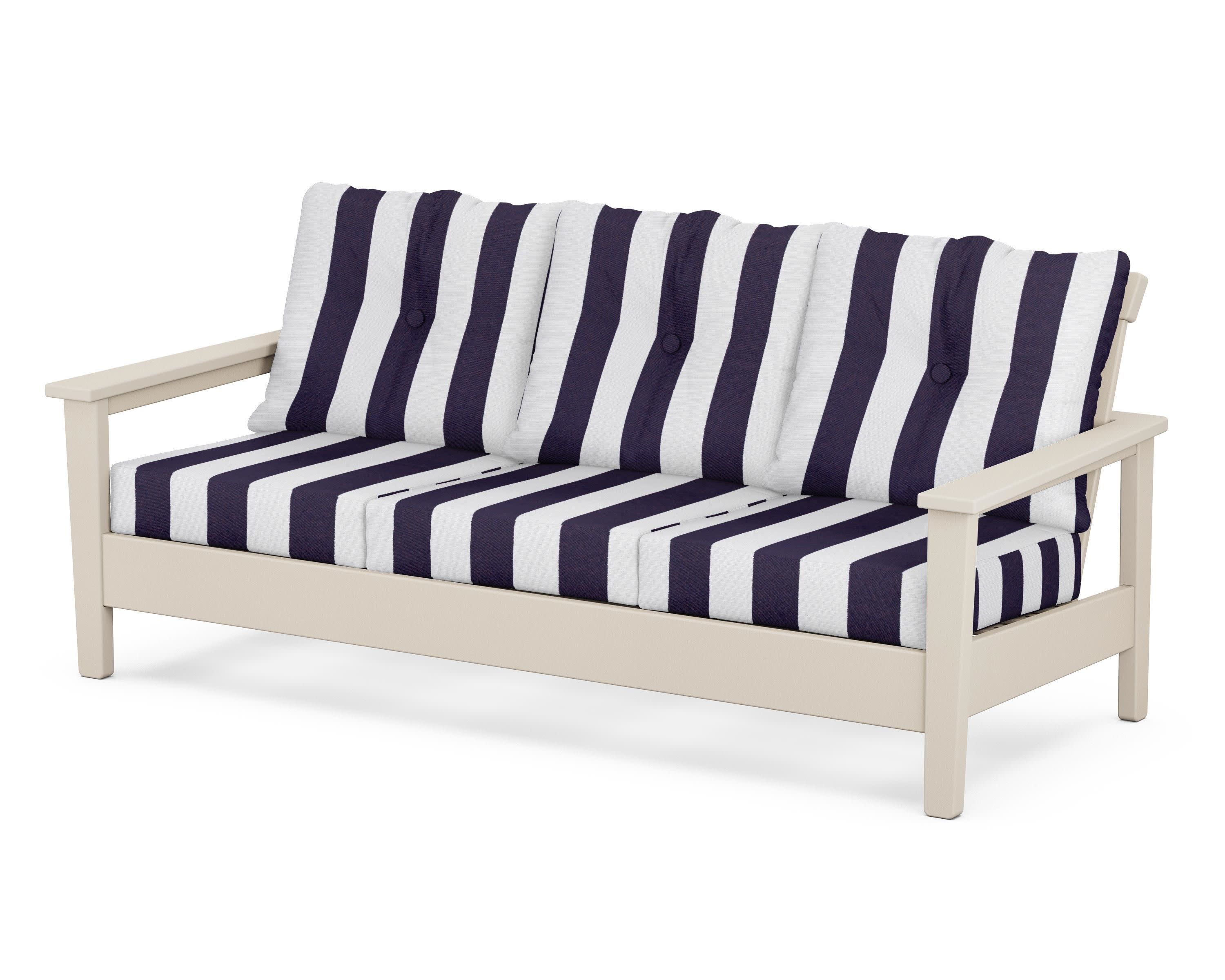 Prescott Deep Seating Sofa in Sand / Cabana Stripe Navy
