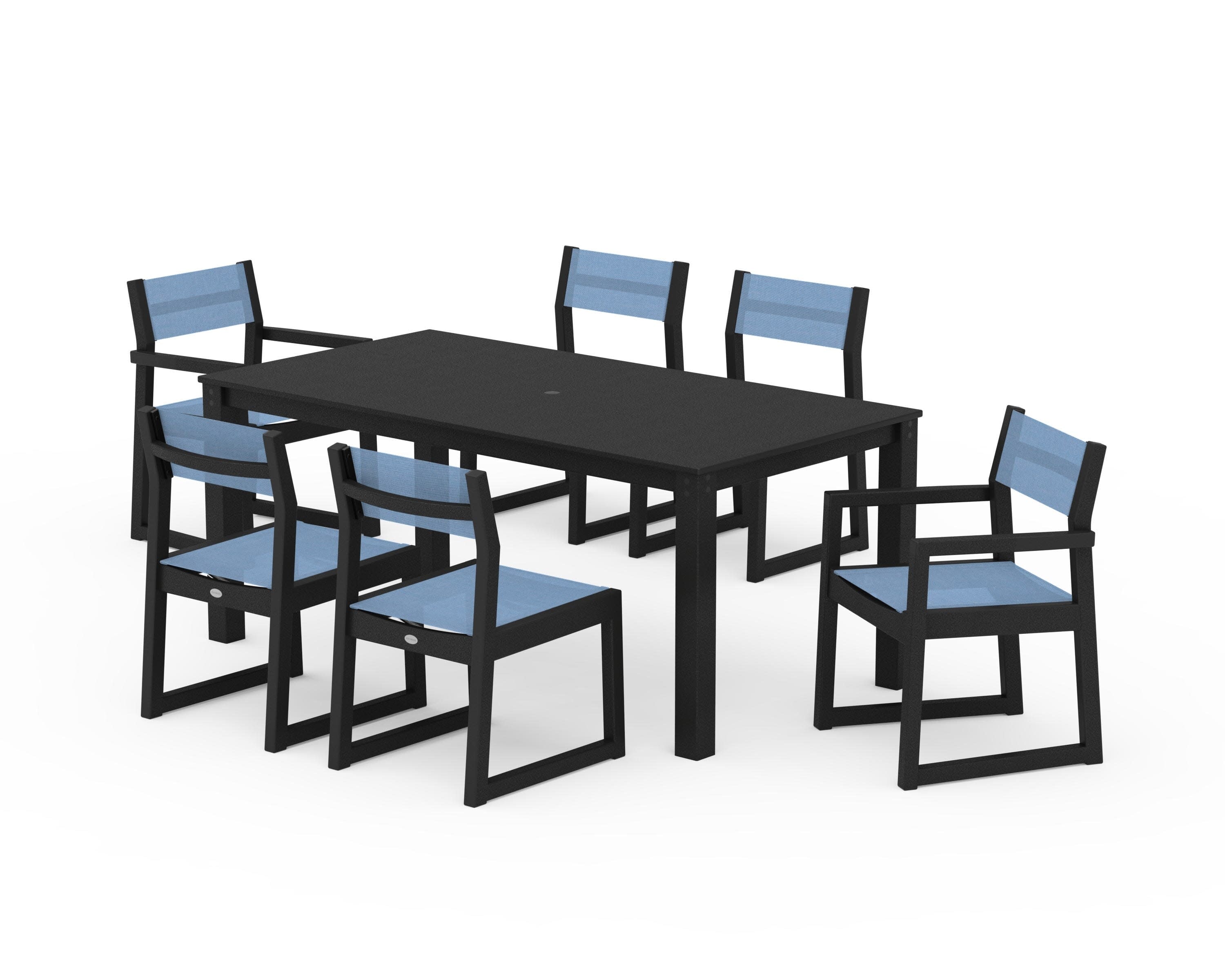 EDGE Sling 7-Piece Parsons Dining Set in Black / Poolside Sling