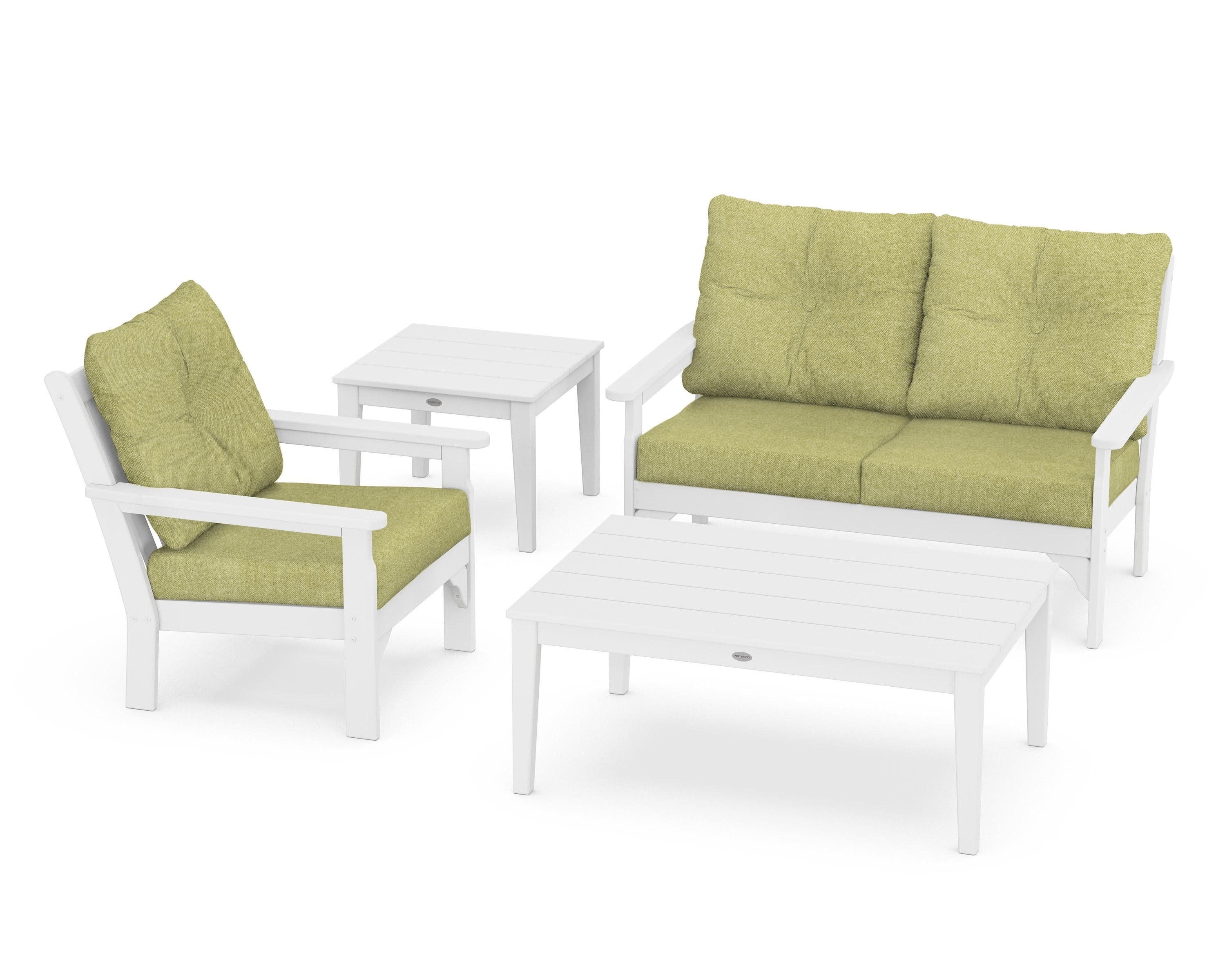 Vineyard 4-Piece Deep Seating Set in White / Chartreuse Boucle