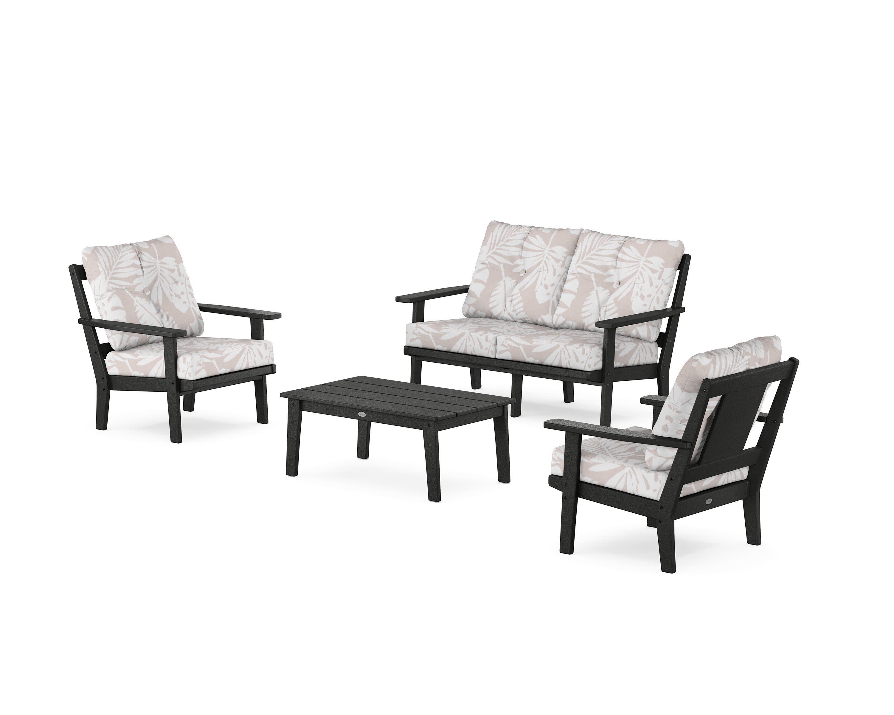 Prairie 4-Piece Deep Seating Set with Loveseat in Black / Leaf Dune Burlap