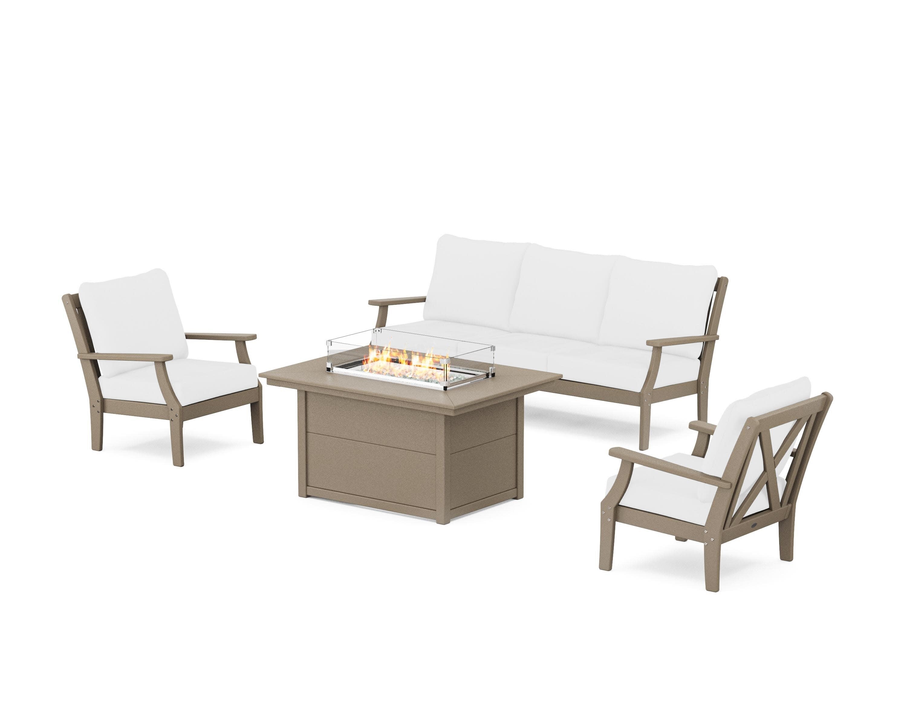 Braxton Deep Seating Fire Pit Table Set in Vintage Sahara / Natural