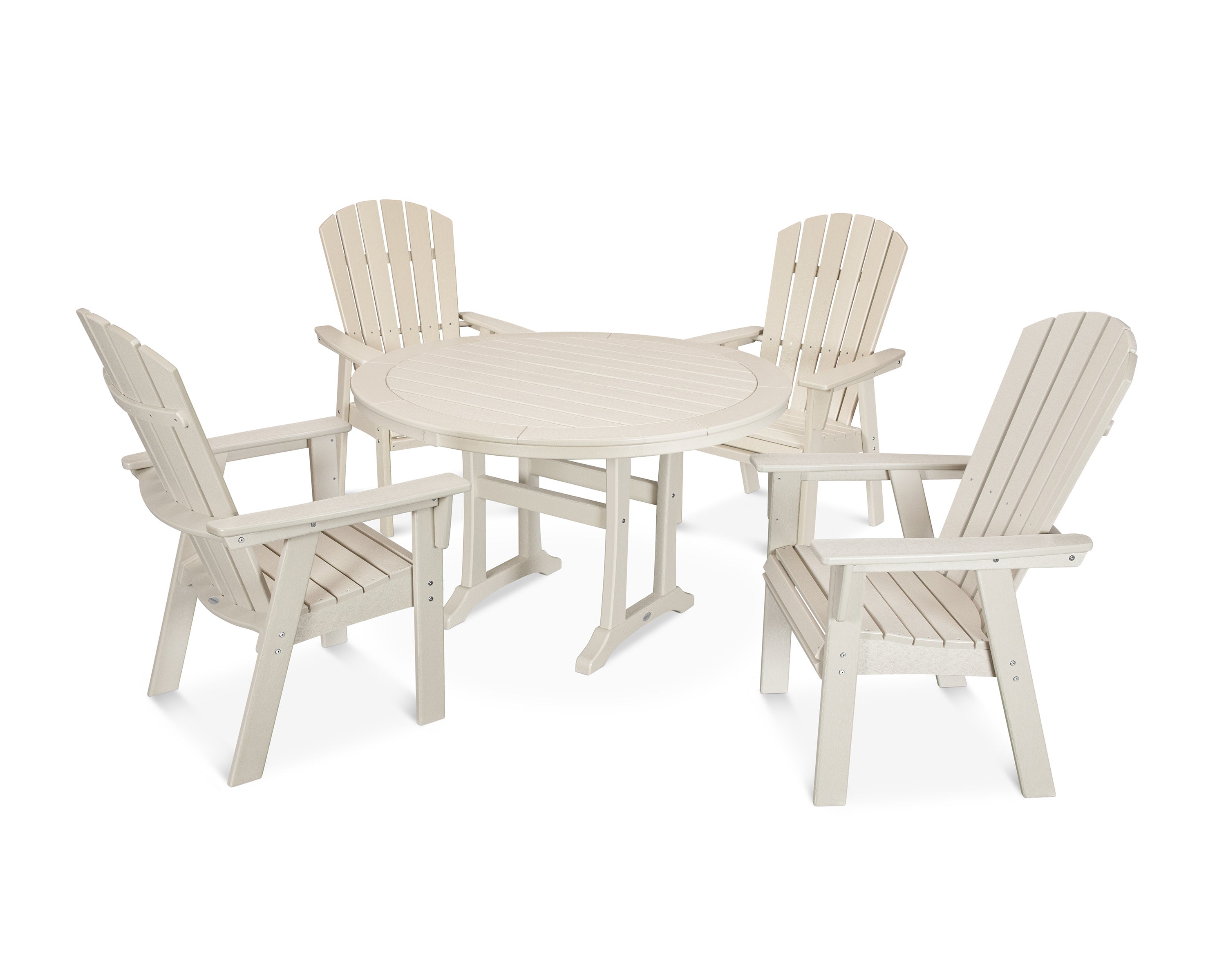 Nautical Curveback Adirondack 5-Piece Round Dining Set with Trestle Legs in Sand
