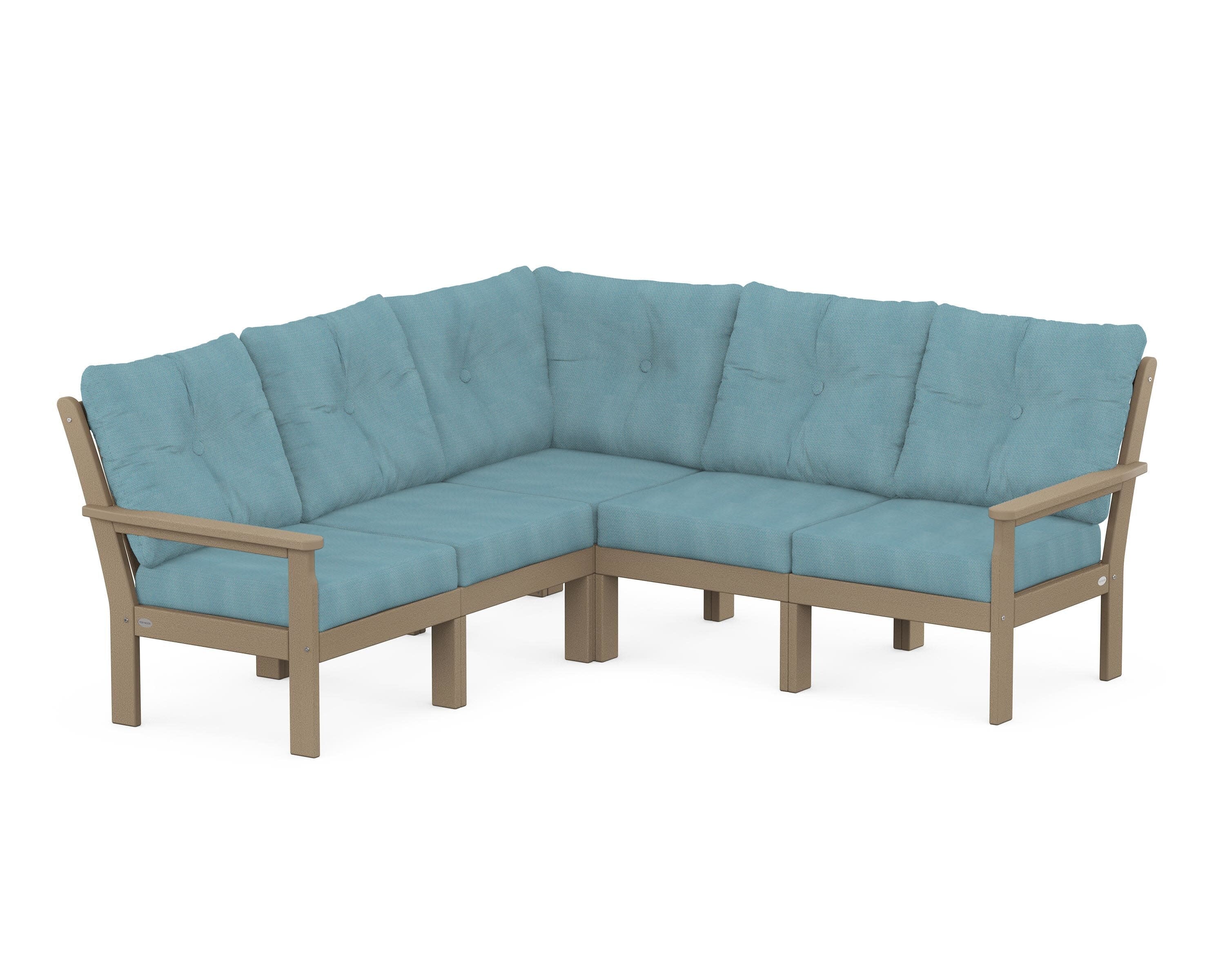 Vineyard 5-Piece Sectional in Vintage Sahara / Lattice Sky Blue