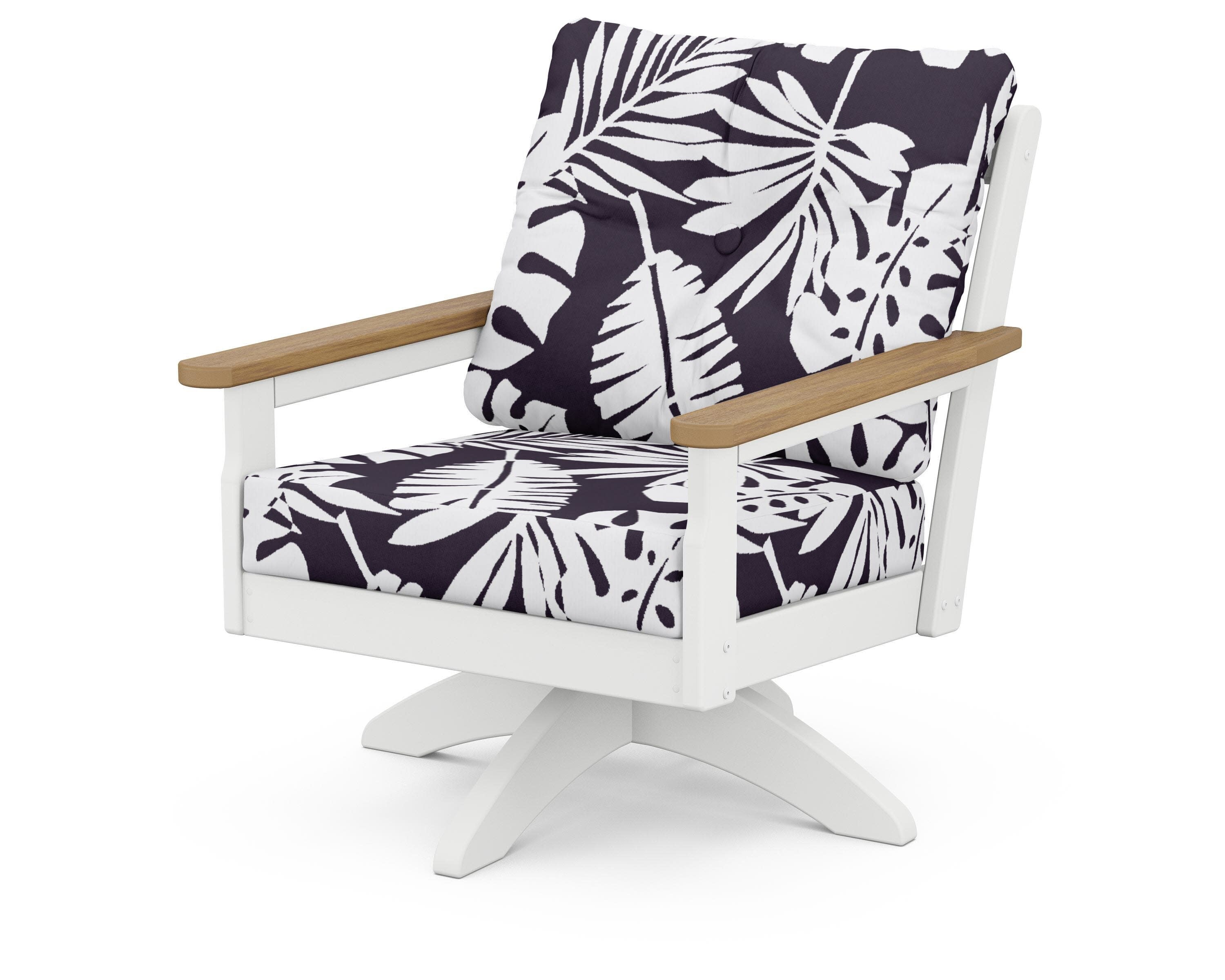 Vineyard Deep Seating Swivel Chair in White / Natural / Leaf Navy