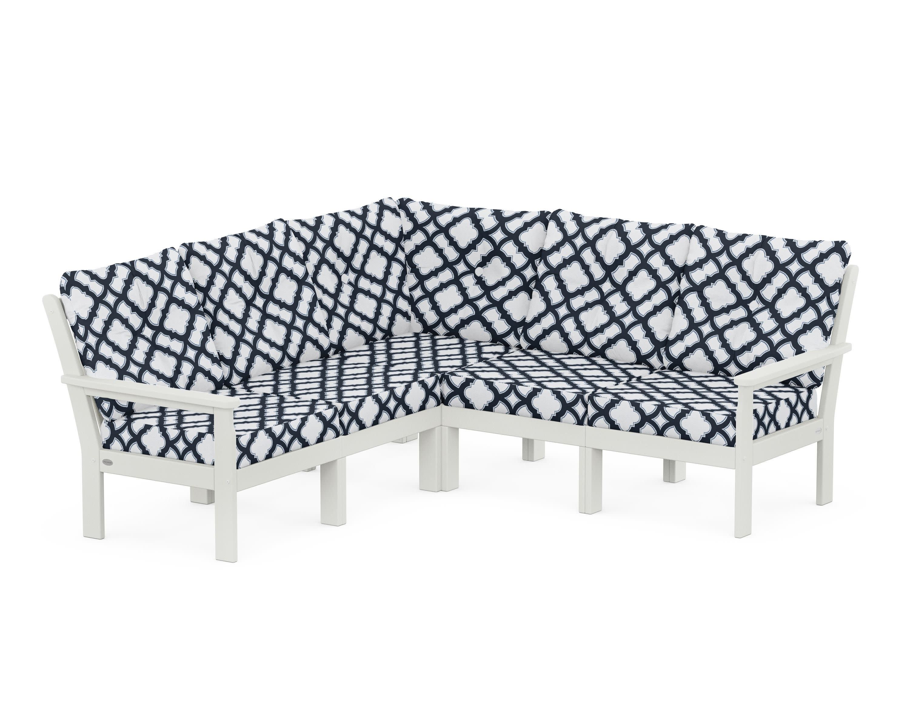 Vineyard 5-Piece Sectional in Vintage White / Trellis Marine Indigo