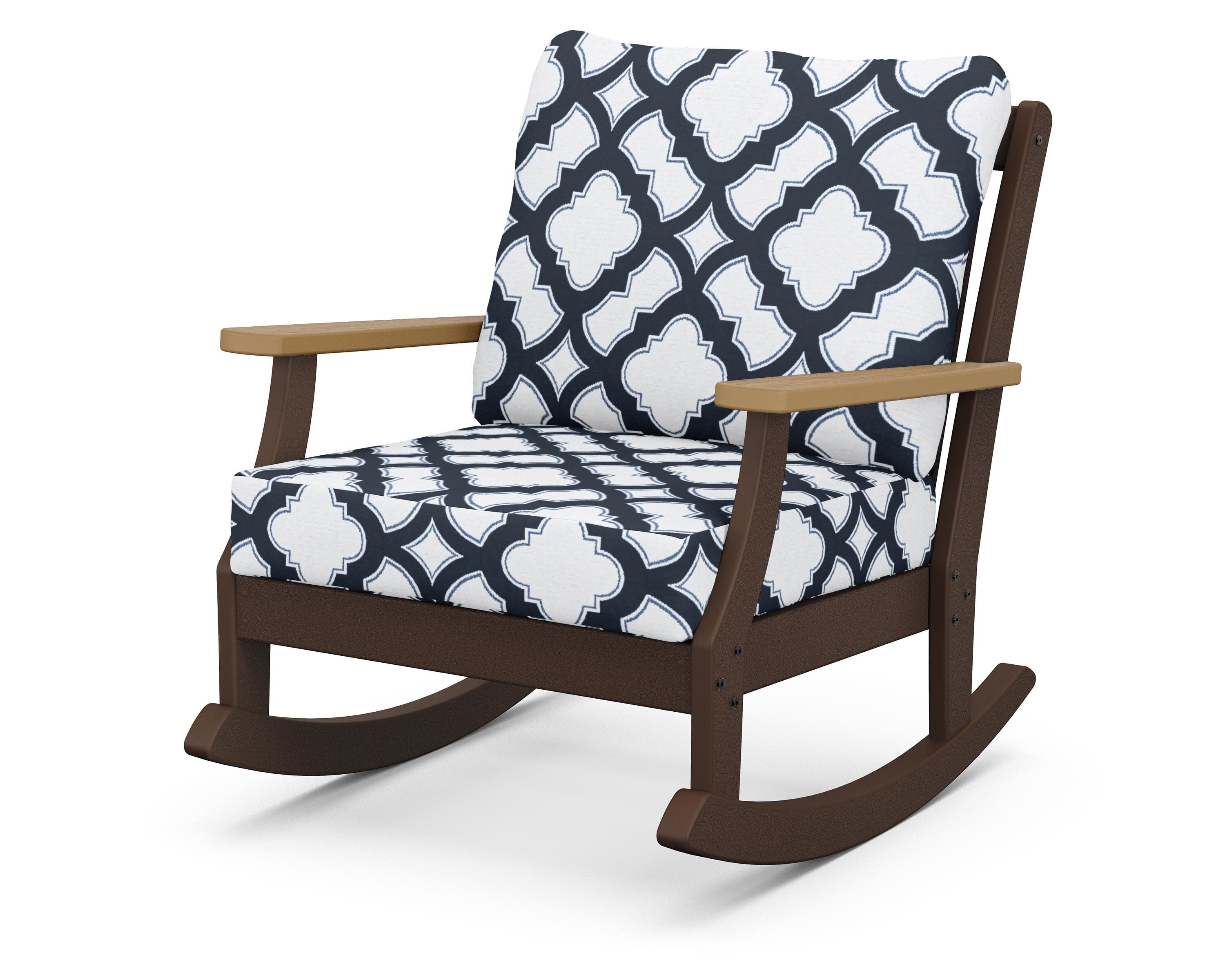 Braxton Deep Seating Rocking Chair in Mahogany / Natural / Trellis Marine Indigo