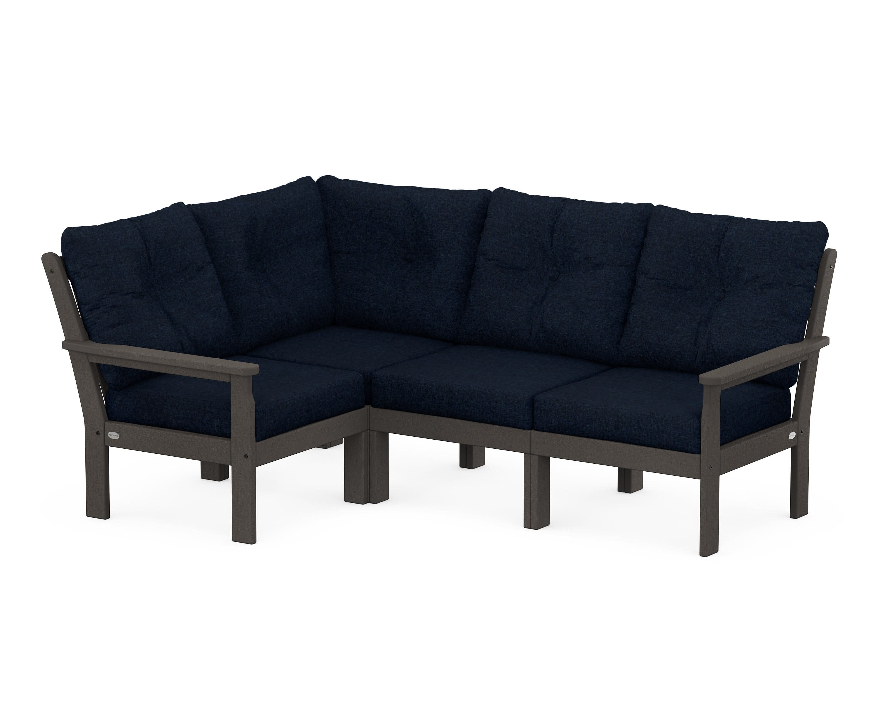 Vineyard 4-Piece Sectional in Vintage Coffee / Marine Indigo