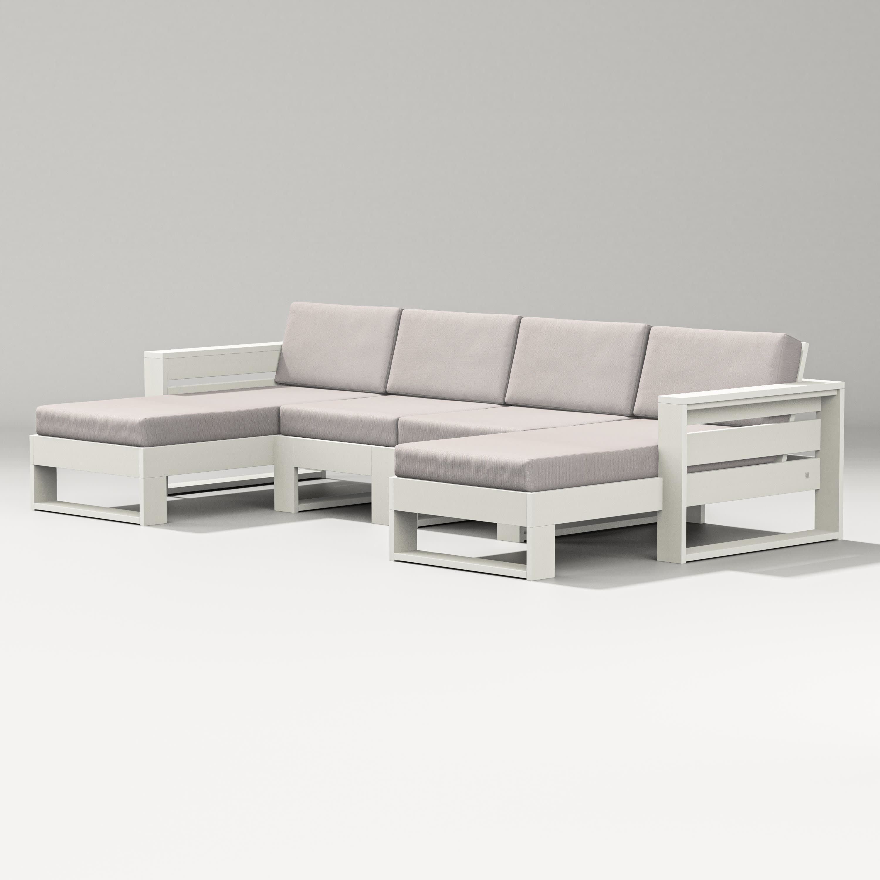 Latitude Double Chaise Sectional in Vintage White / Dune Burlap