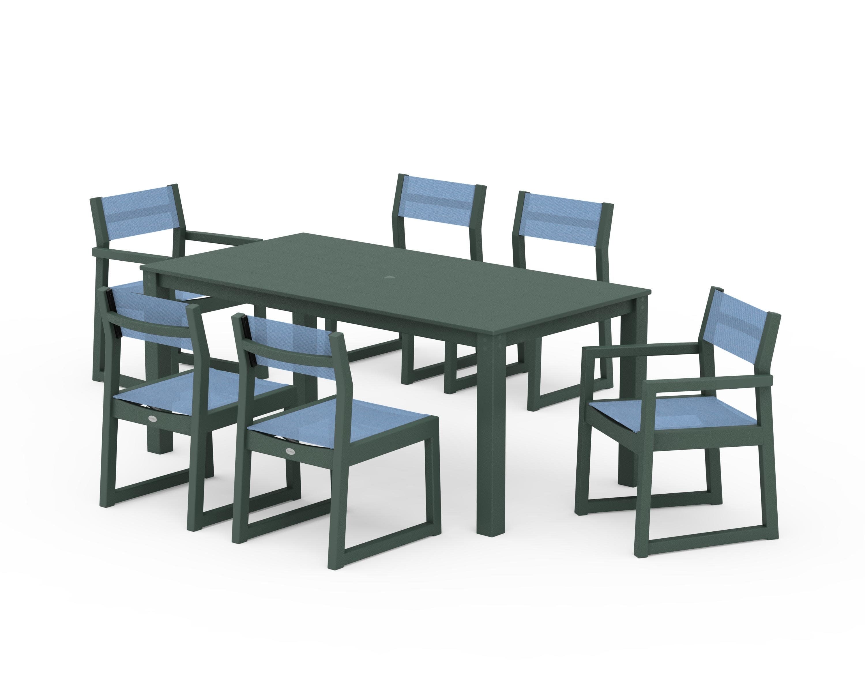 EDGE Sling 7-Piece Parsons Dining Set in Green / Poolside Sling