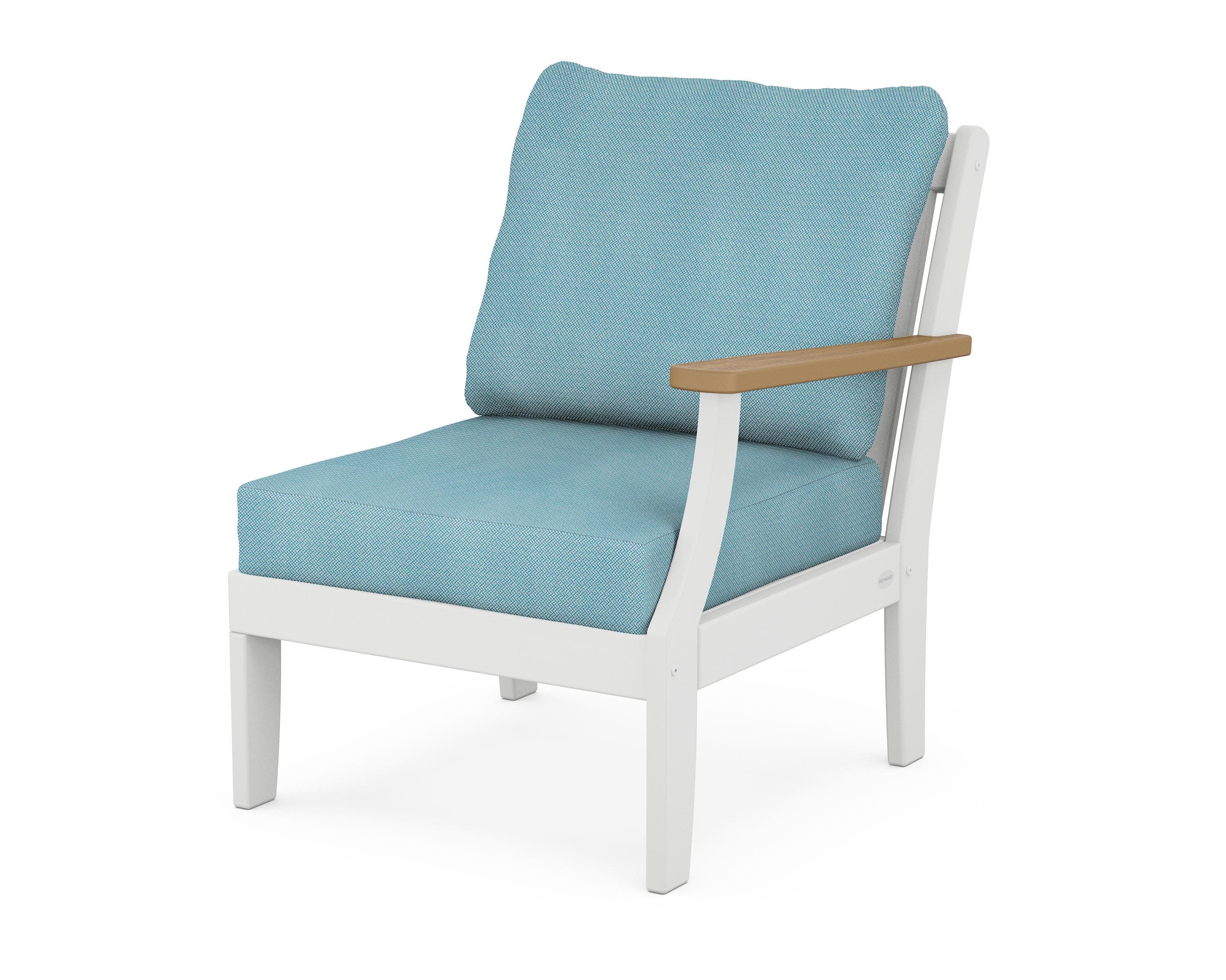 Braxton Modular Right Arm Chair in White / Natural / Lattice Sky Blue