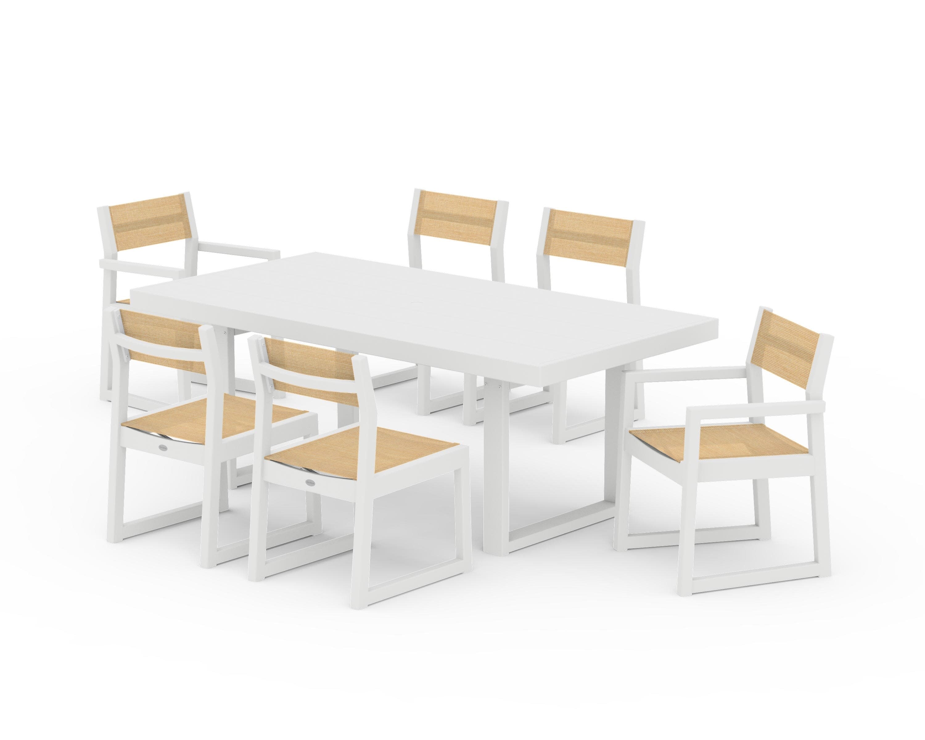 EDGE Sling 7-Piece Dining Set in White / Dupioni Apricot Sling