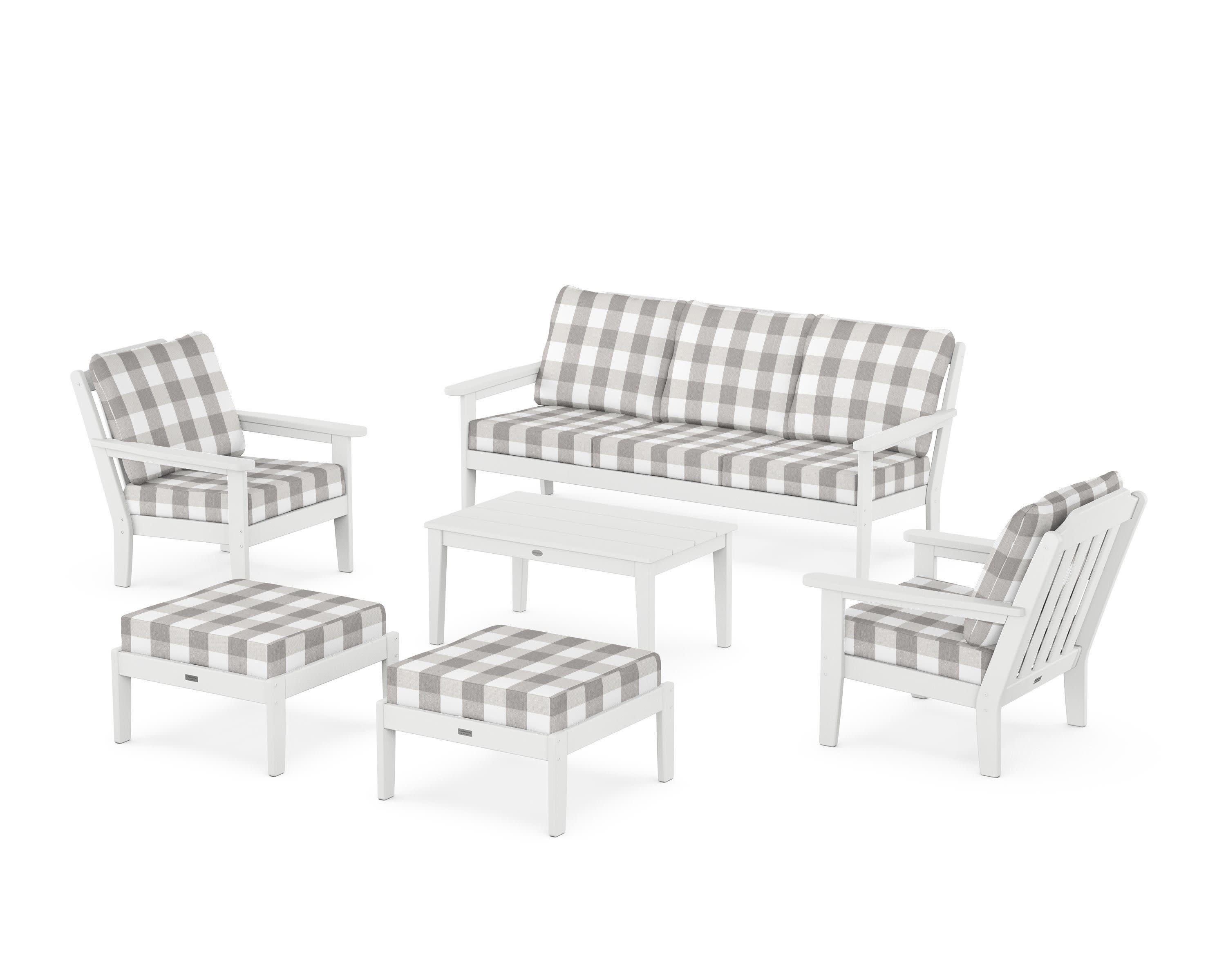 Cottage 6-Piece Lounge Sofa Set in White / Buffalo Plaid Grey Mist