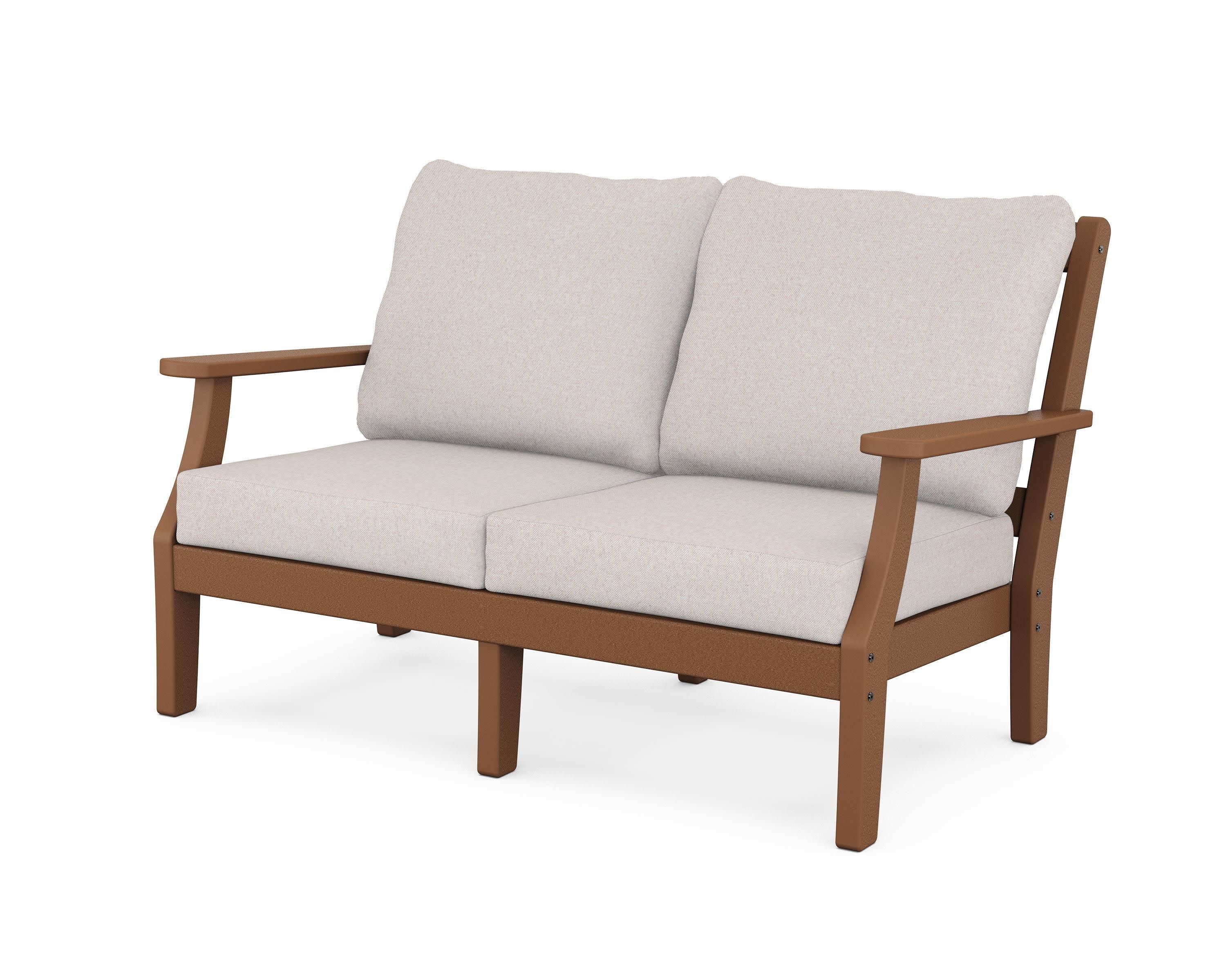 Chinoiserie Deep Seating Loveseat in Teak / Dune Burlap