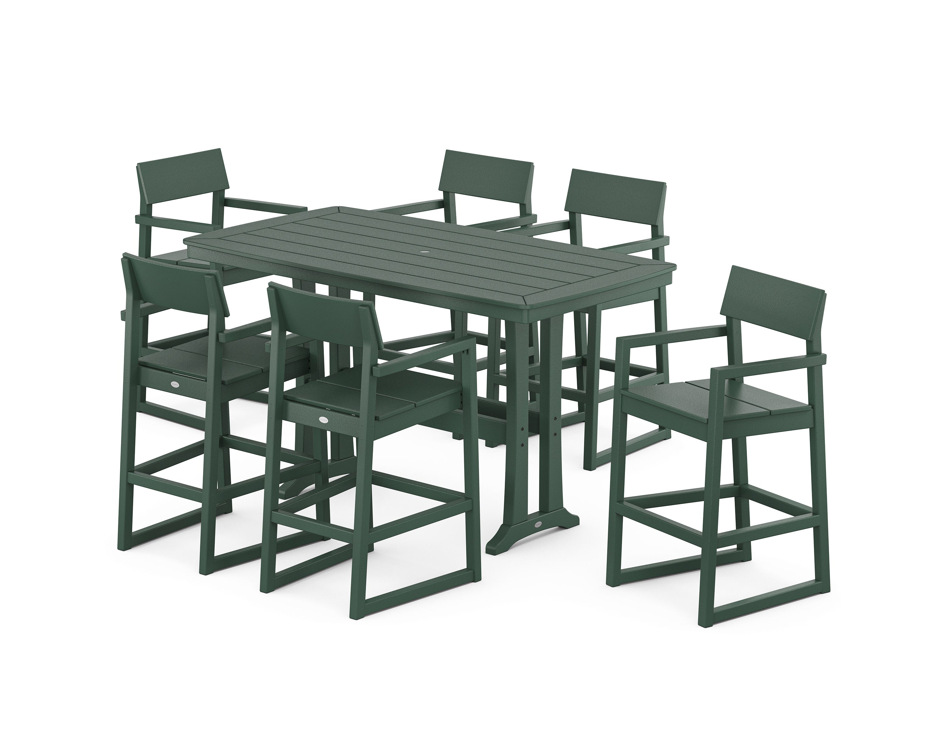 EDGE Arm Chair 7-Piece Bar Set with Trestle Legs in Green