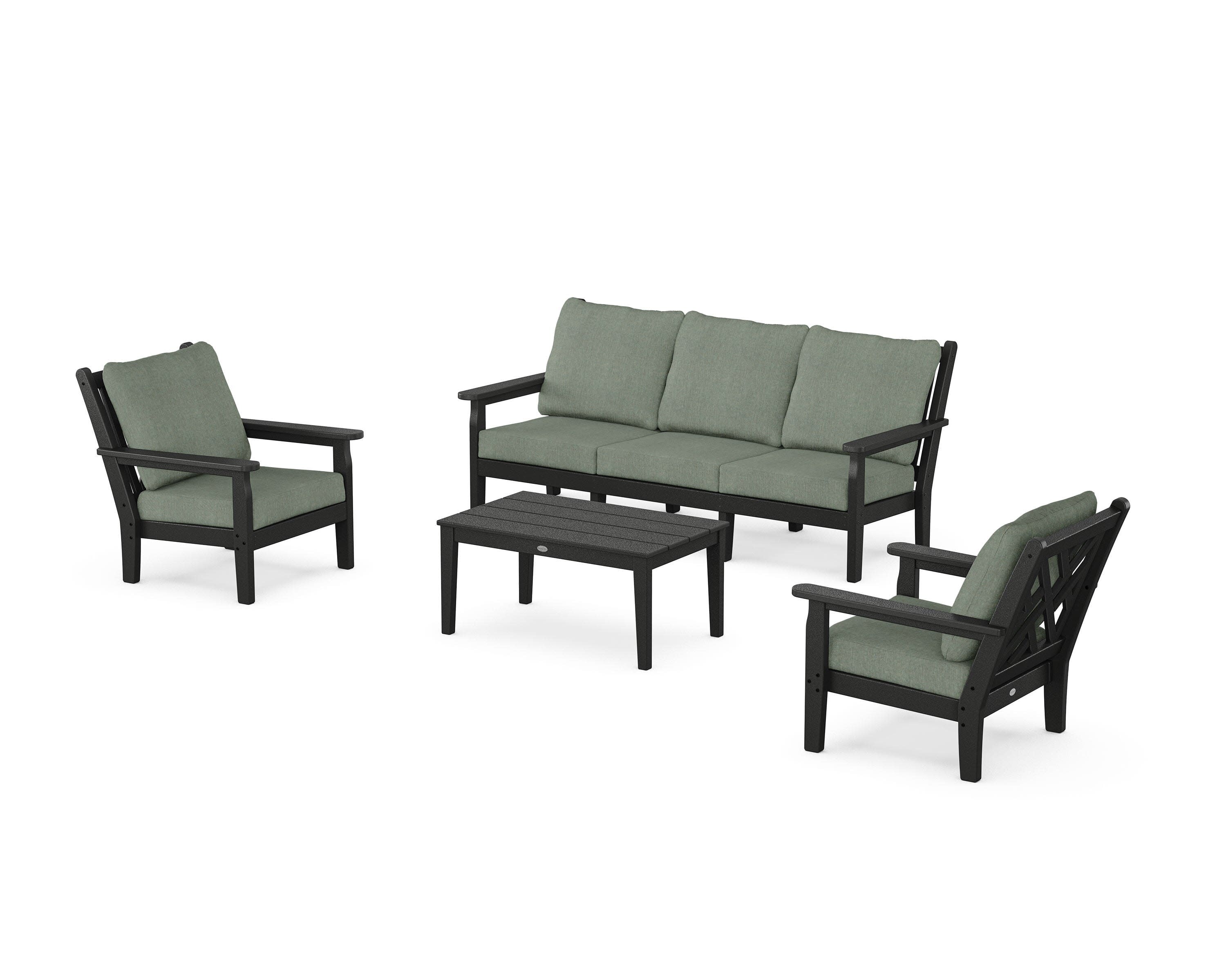 Chippendale 4-Piece Deep Seating Set with Sofa in Black / Cast Sage