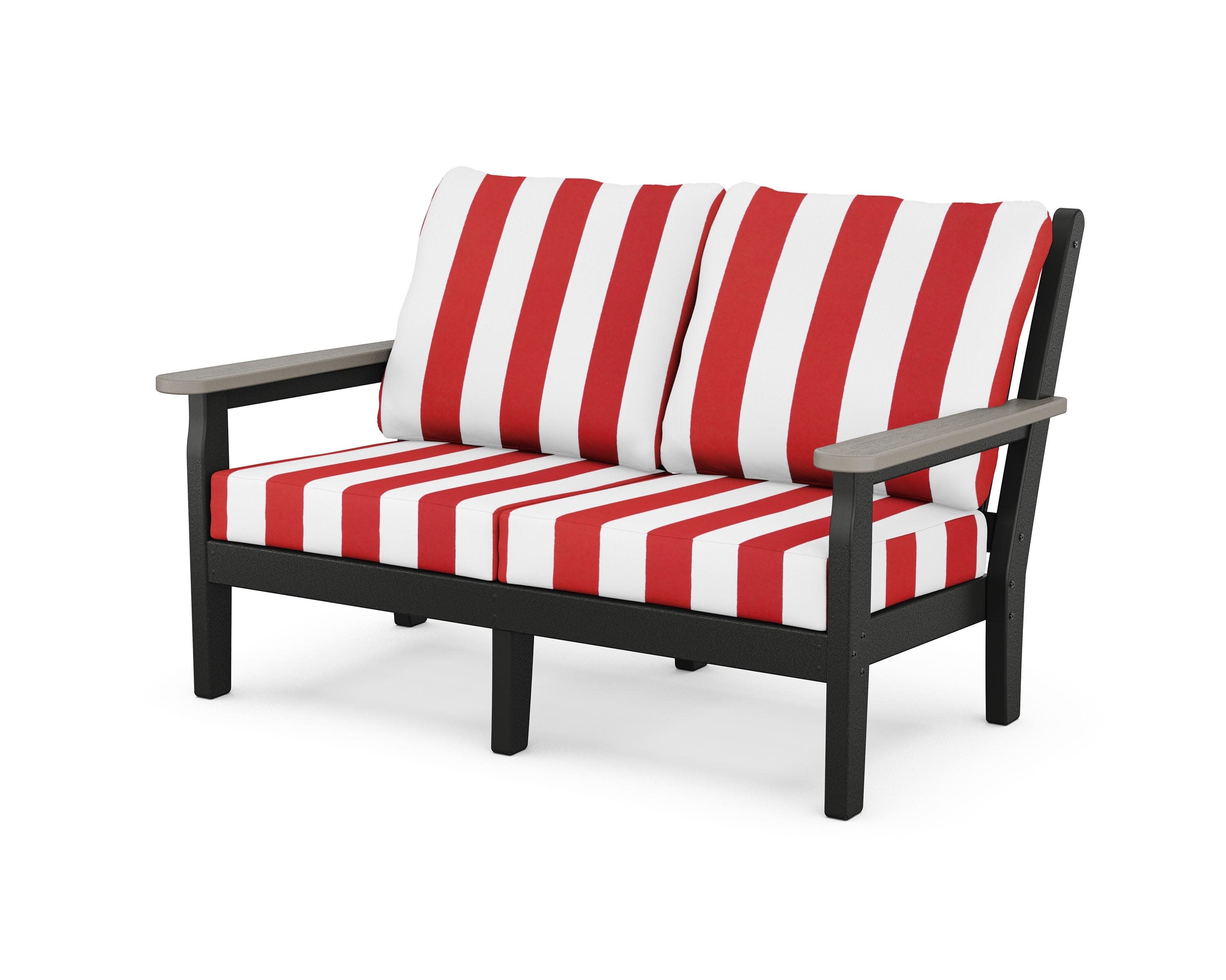 Chippendale Deep Seating Loveseat in Black / Driftwood / Cabana Stripe Crimson