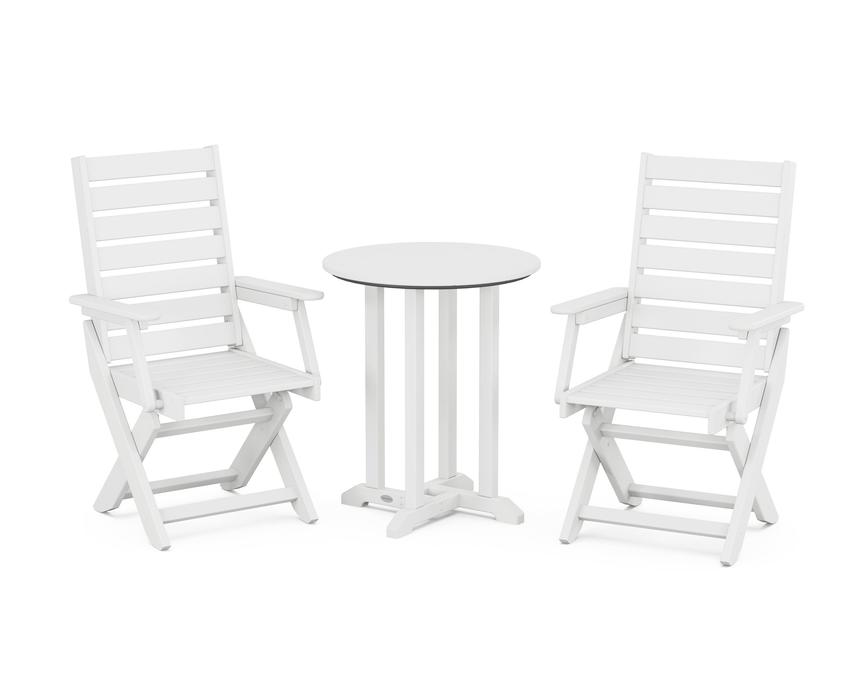 Captain Folding Chair 3-Piece Round Bistro Dining Set in White