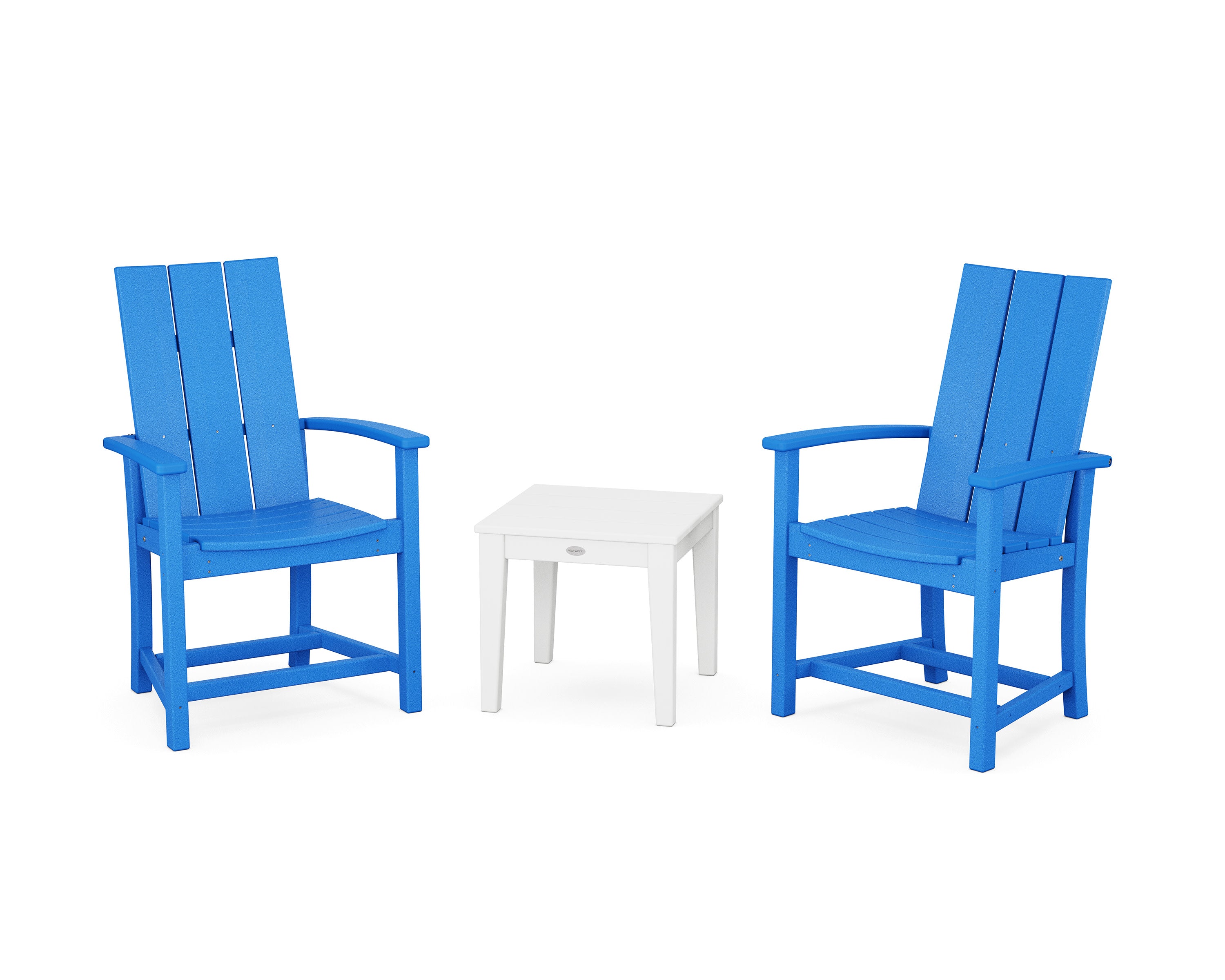 Modern 3-Piece Upright Adirondack Chair Set in Pacific Blue / White