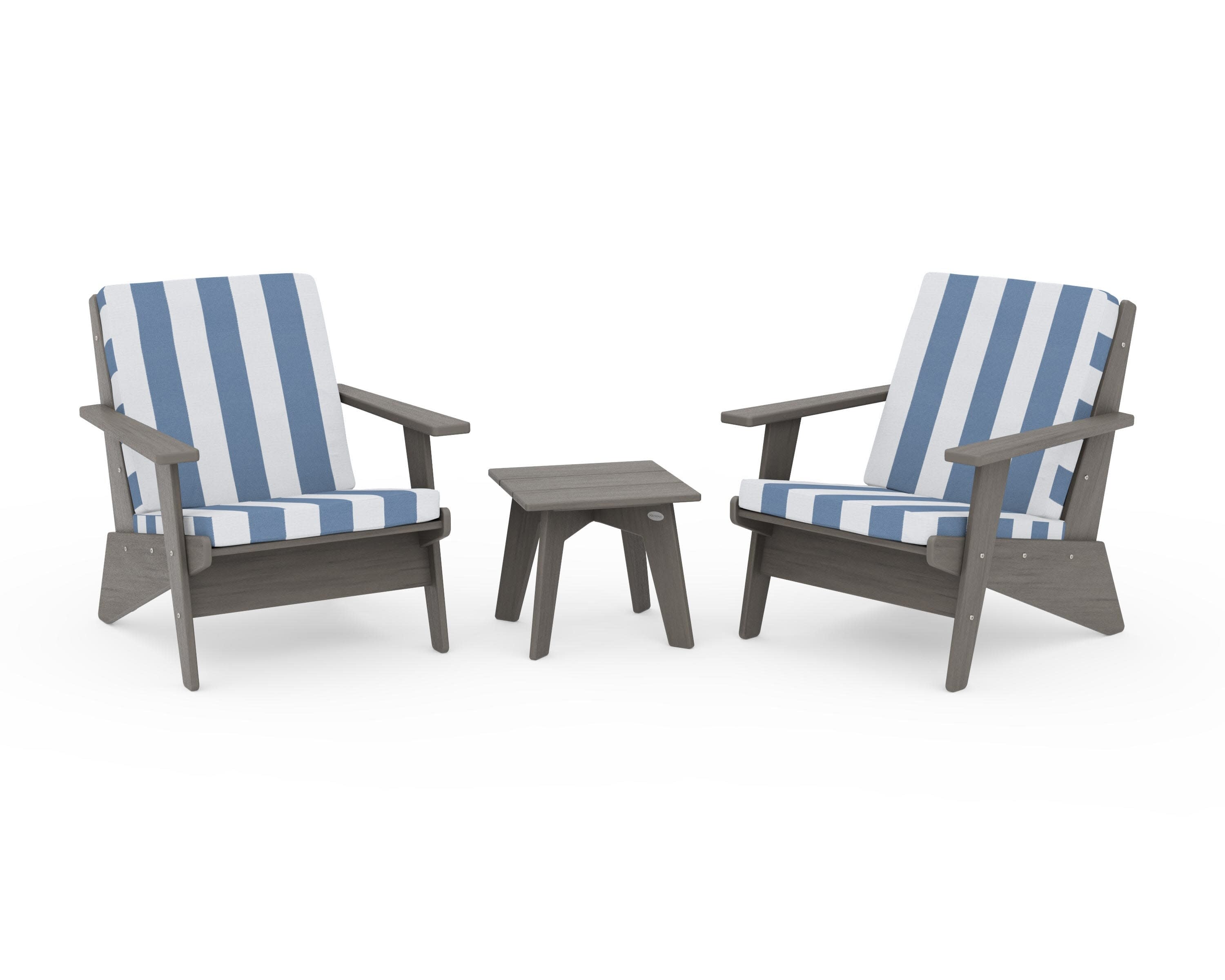 Riviera Modern Lounge 3-Piece Set in Driftwood / Cabana Stripe Sky Blue