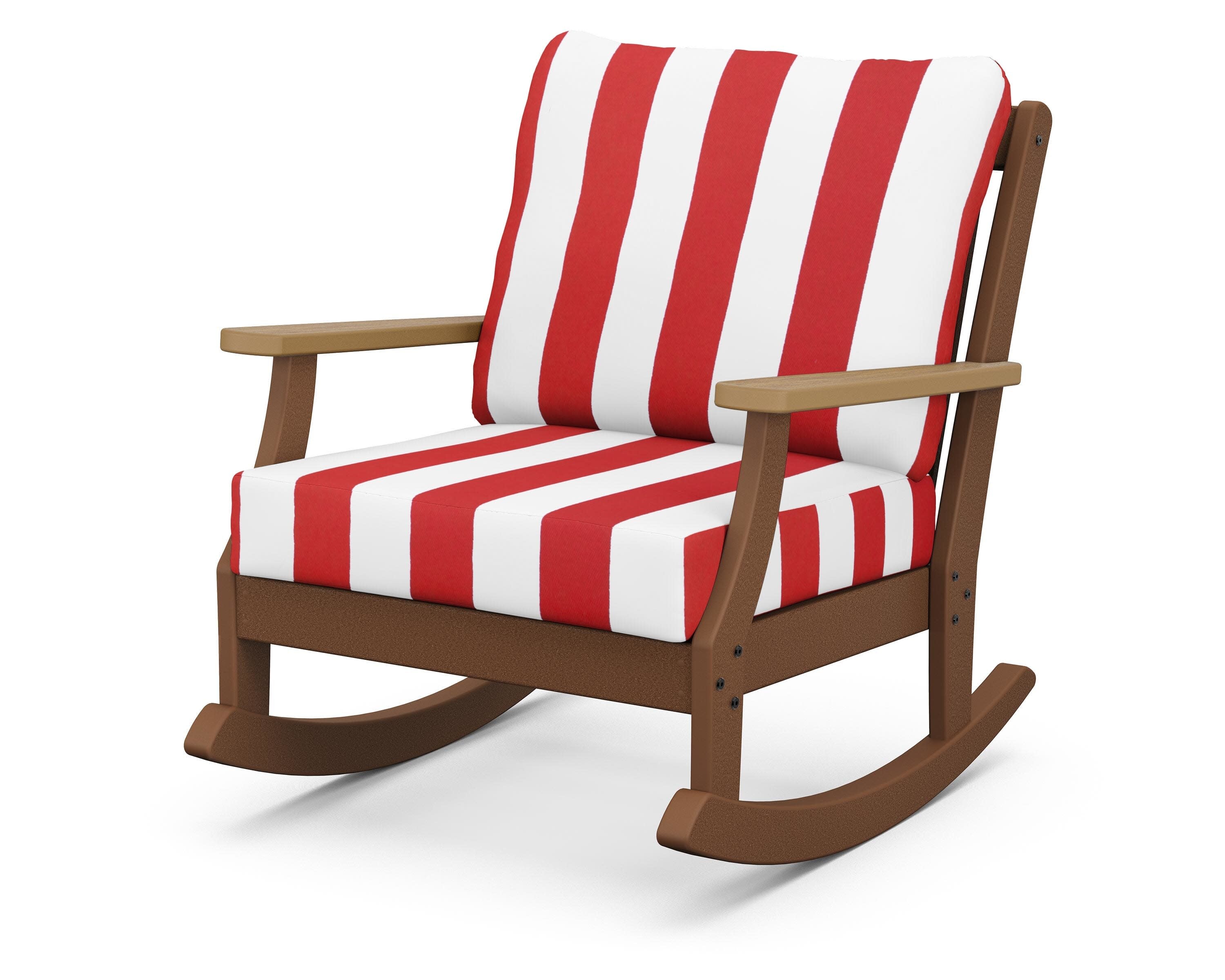 Braxton Deep Seating Rocking Chair in Teak / Natural / Cabana Stripe Crimson