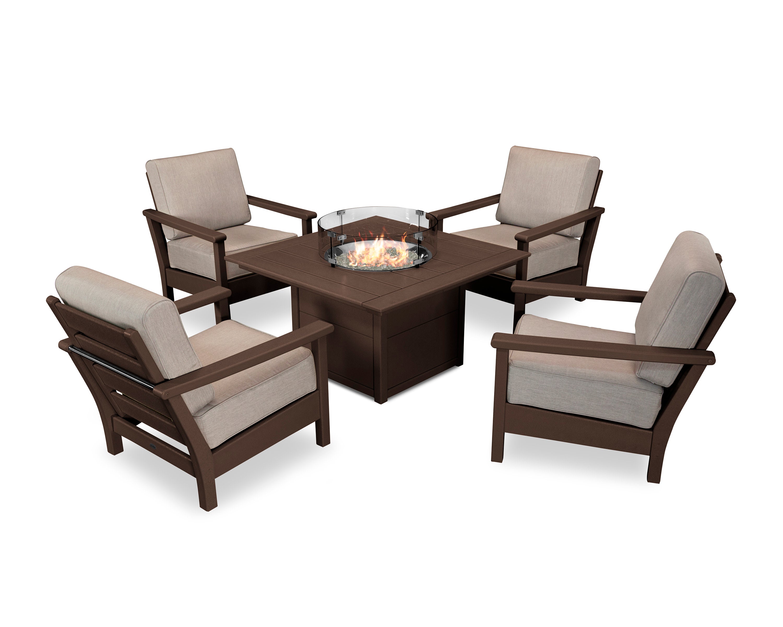 Harbour 5-Piece Conversation Set with Fire Pit Table in Mahogany / Cast Ash