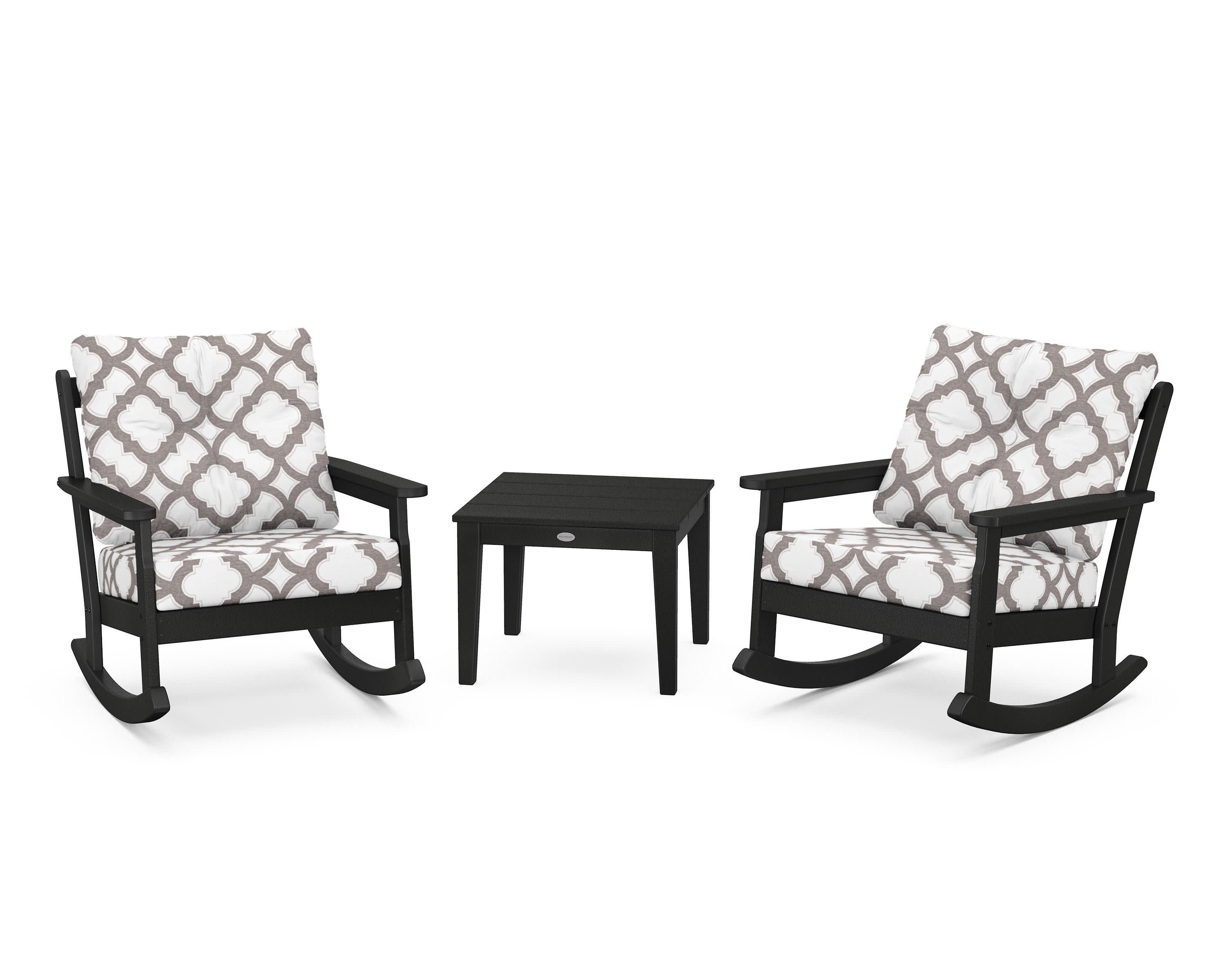 Vineyard 3-Piece Deep Seating Rocker Set in Black / Trellis Grey Mist