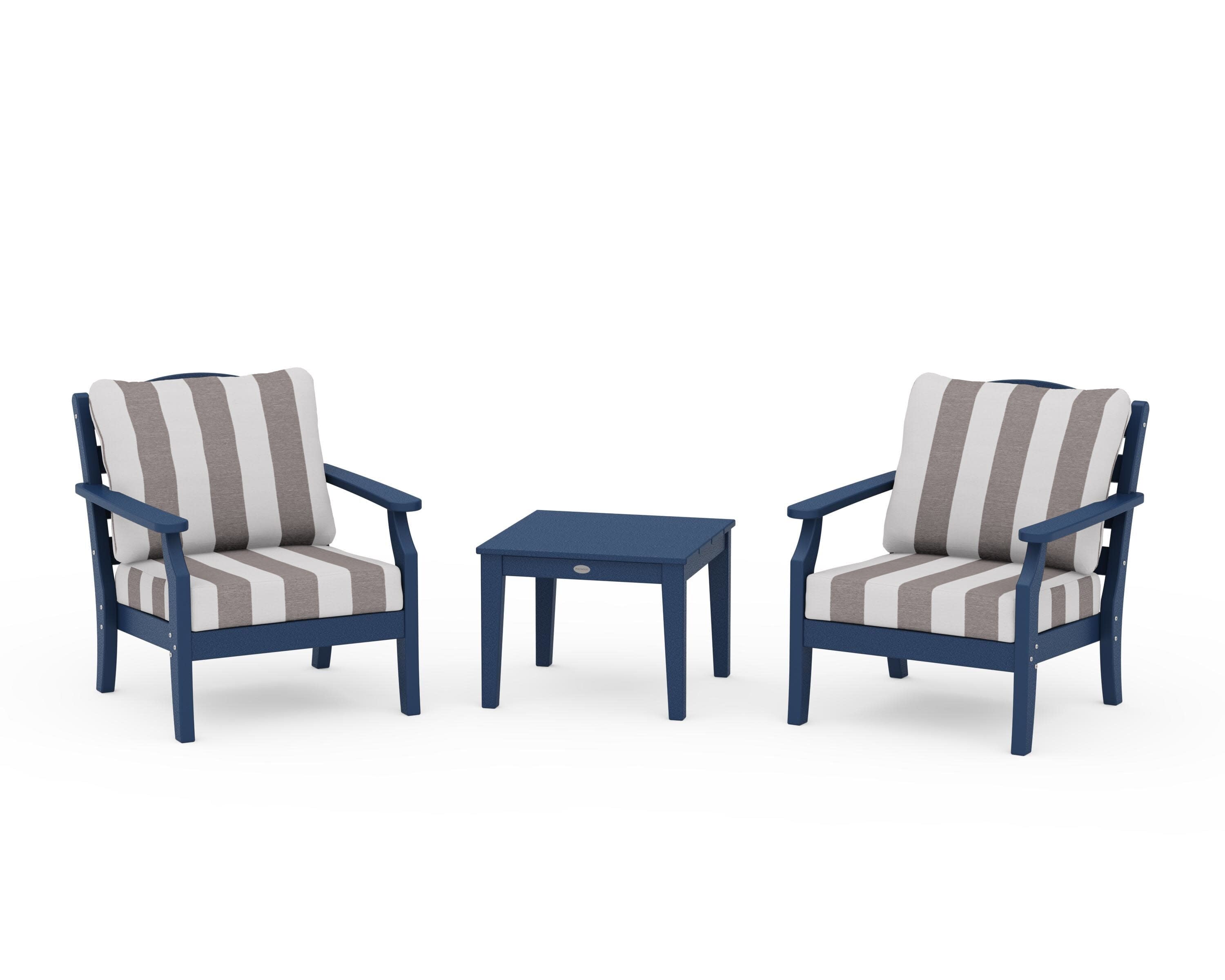 Savannah 3-Piece Deep Seating Set in Navy / Cabana Stripe Grey Mist