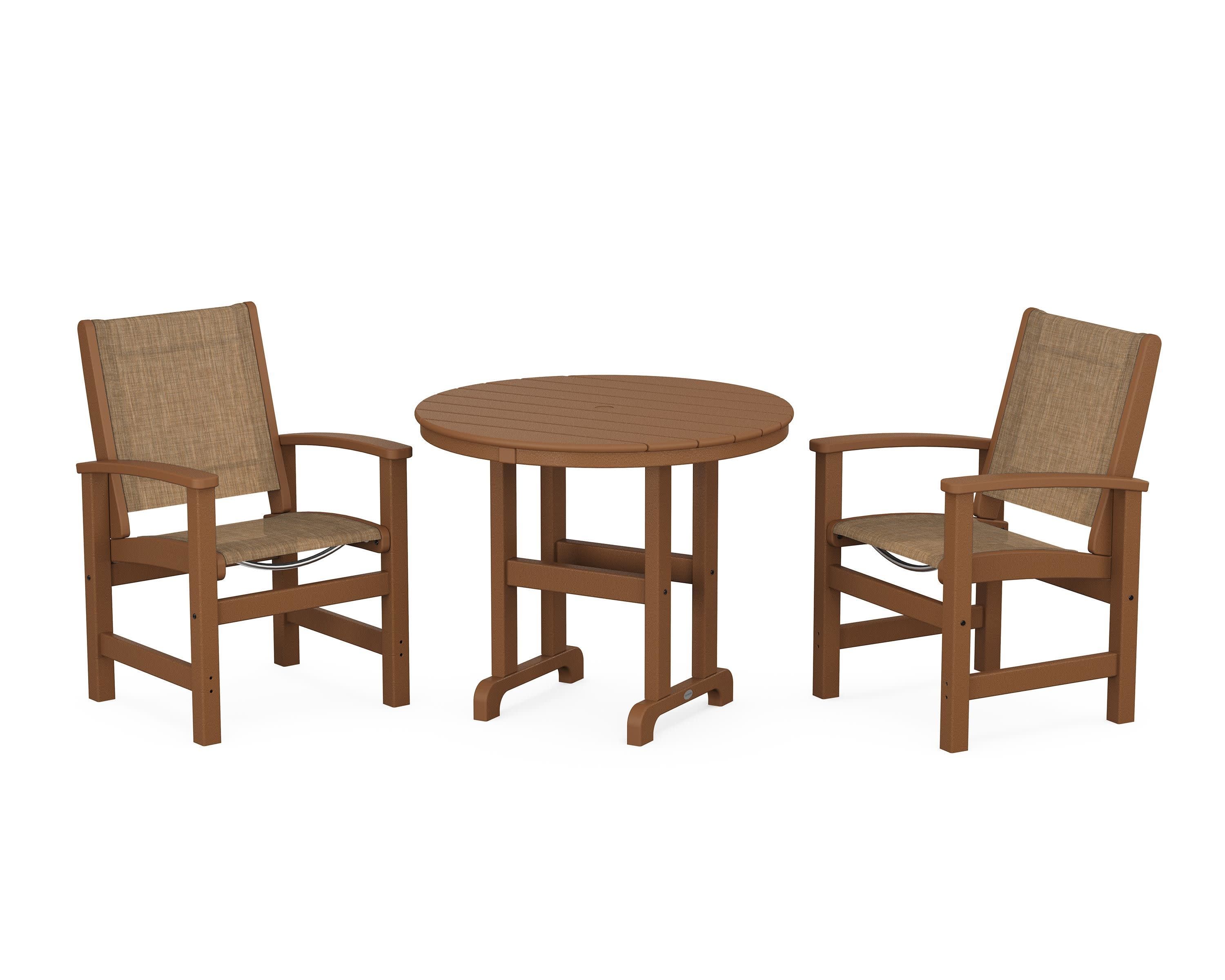 Coastal 3-Piece Round Dining Set in Teak / Burlap Sling