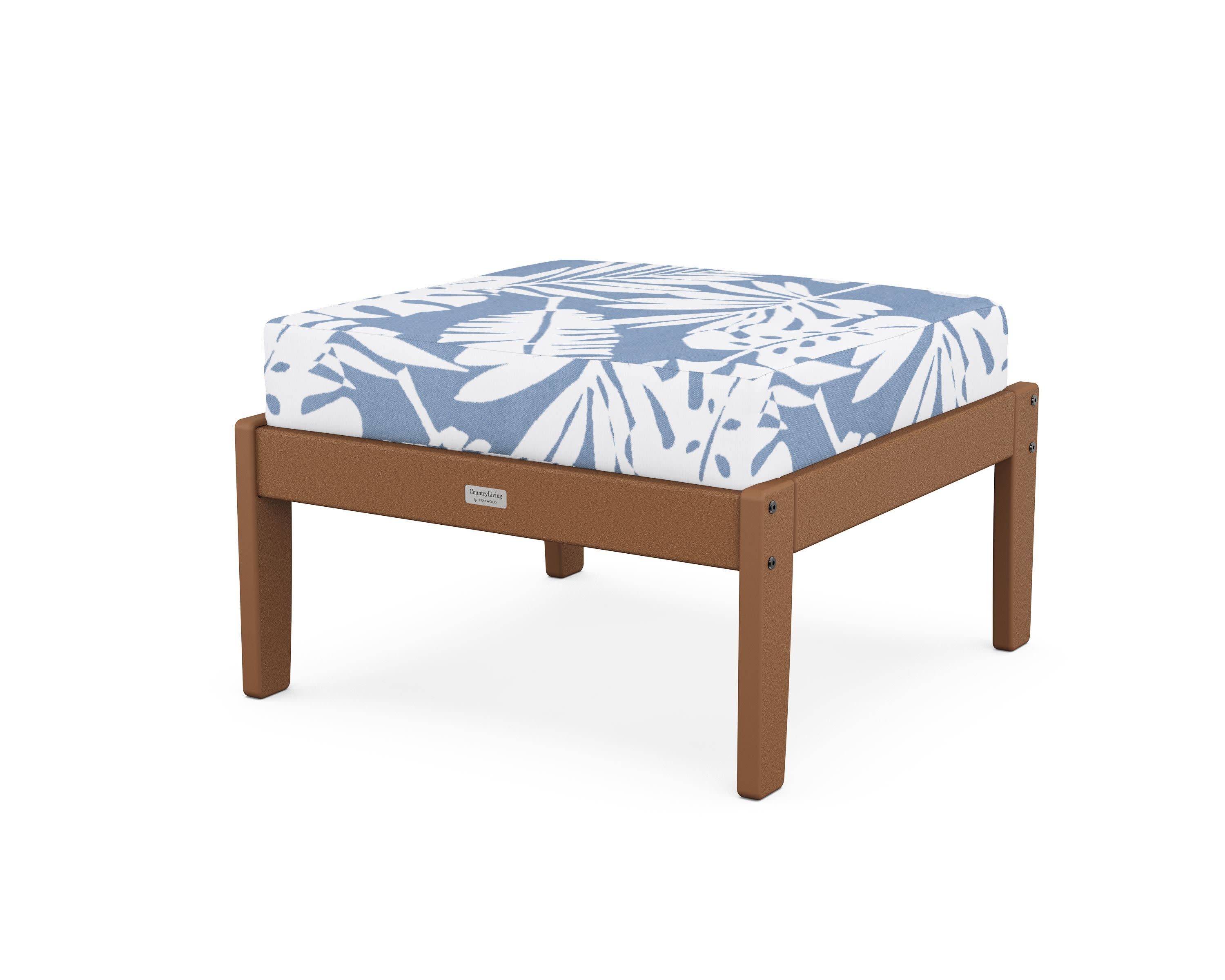 Cottage Deep Seating Ottoman in Teak / Leaf Sky Blue
