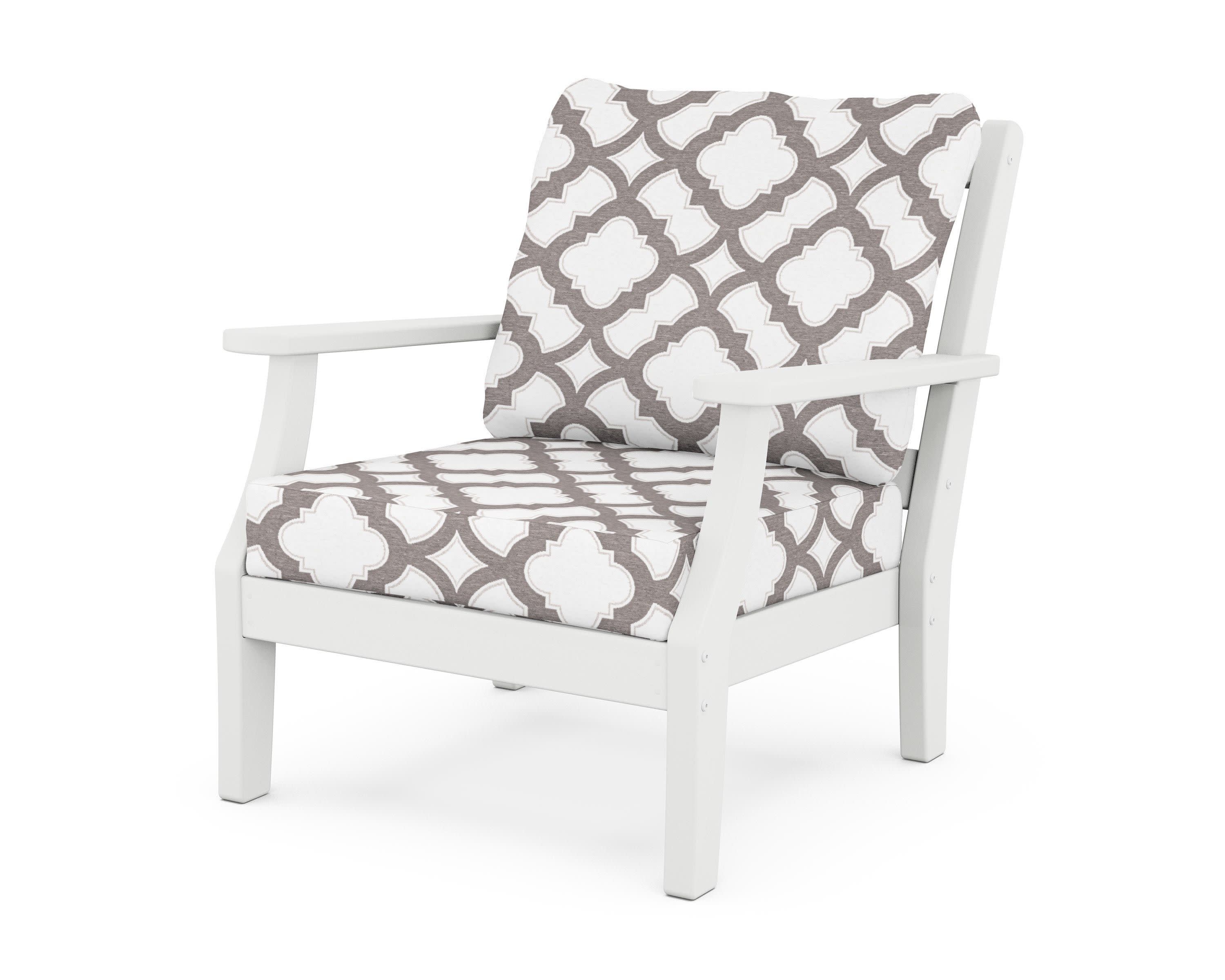 Chinoiserie Deep Seating Chair in White / Trellis Grey Mist