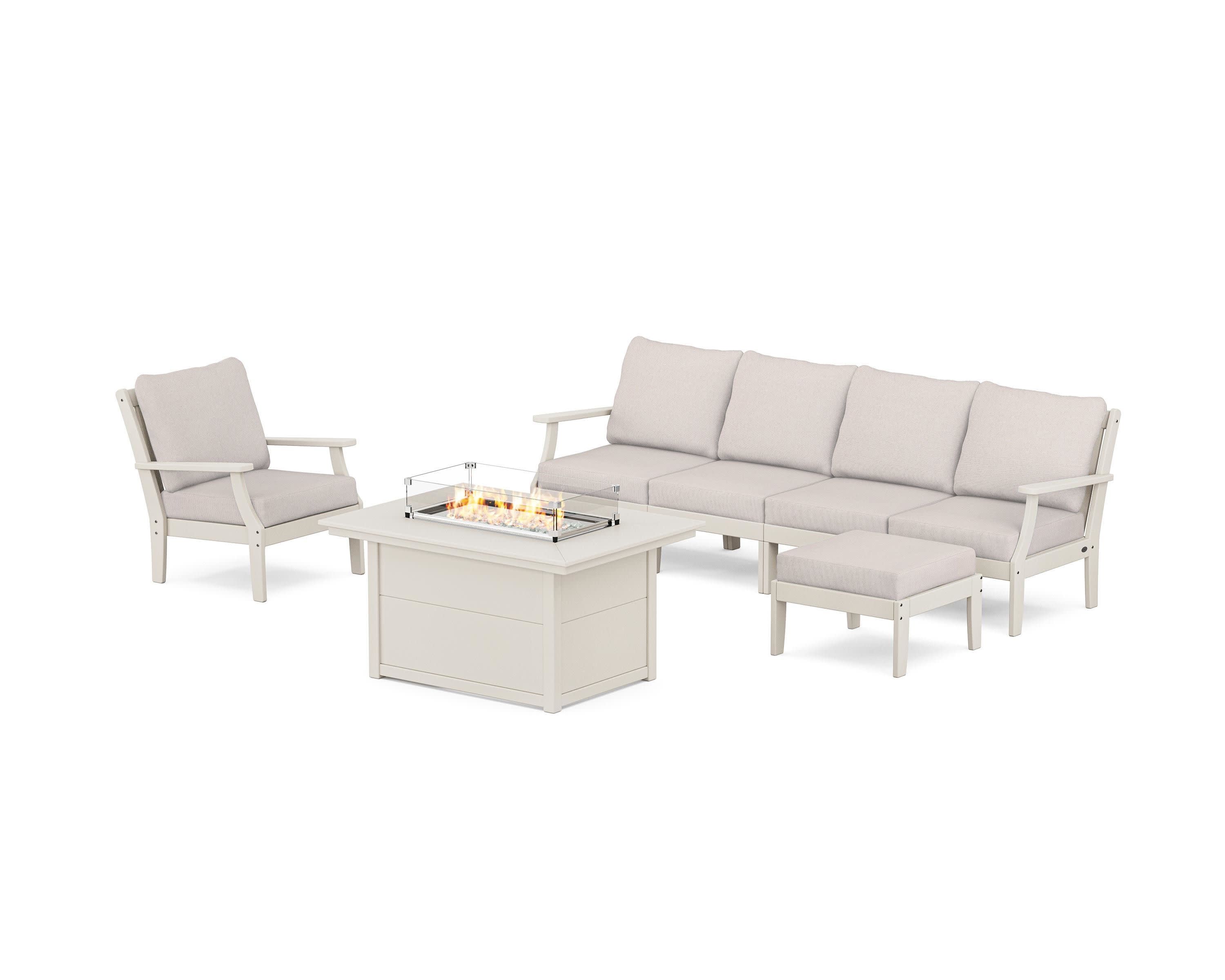 Braxton Sectional Lounge and Fire Pit Set in Sand / Dune Burlap