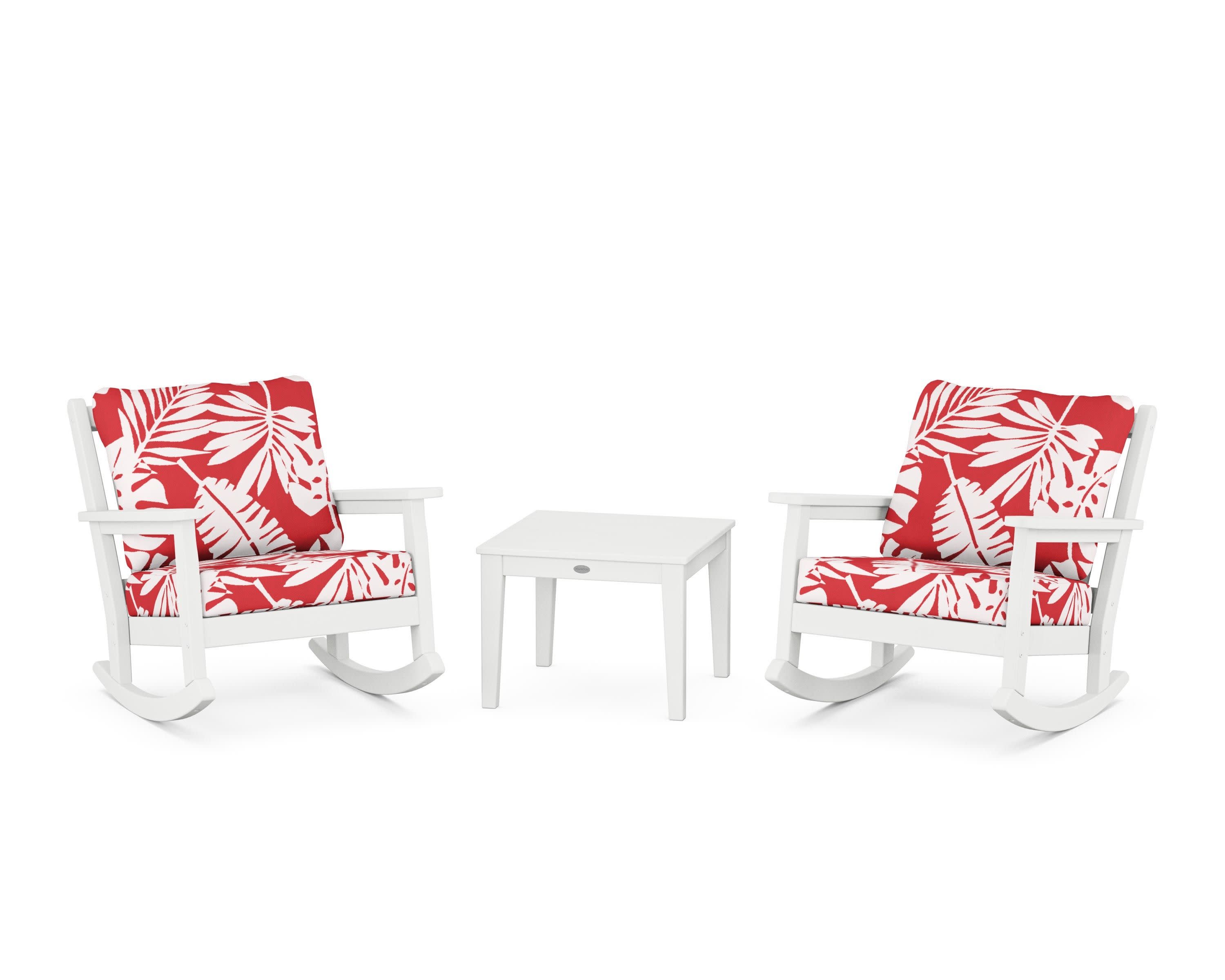 Chippendale 3-Piece Deep Seating Rocker Set in White / Leaf Crimson