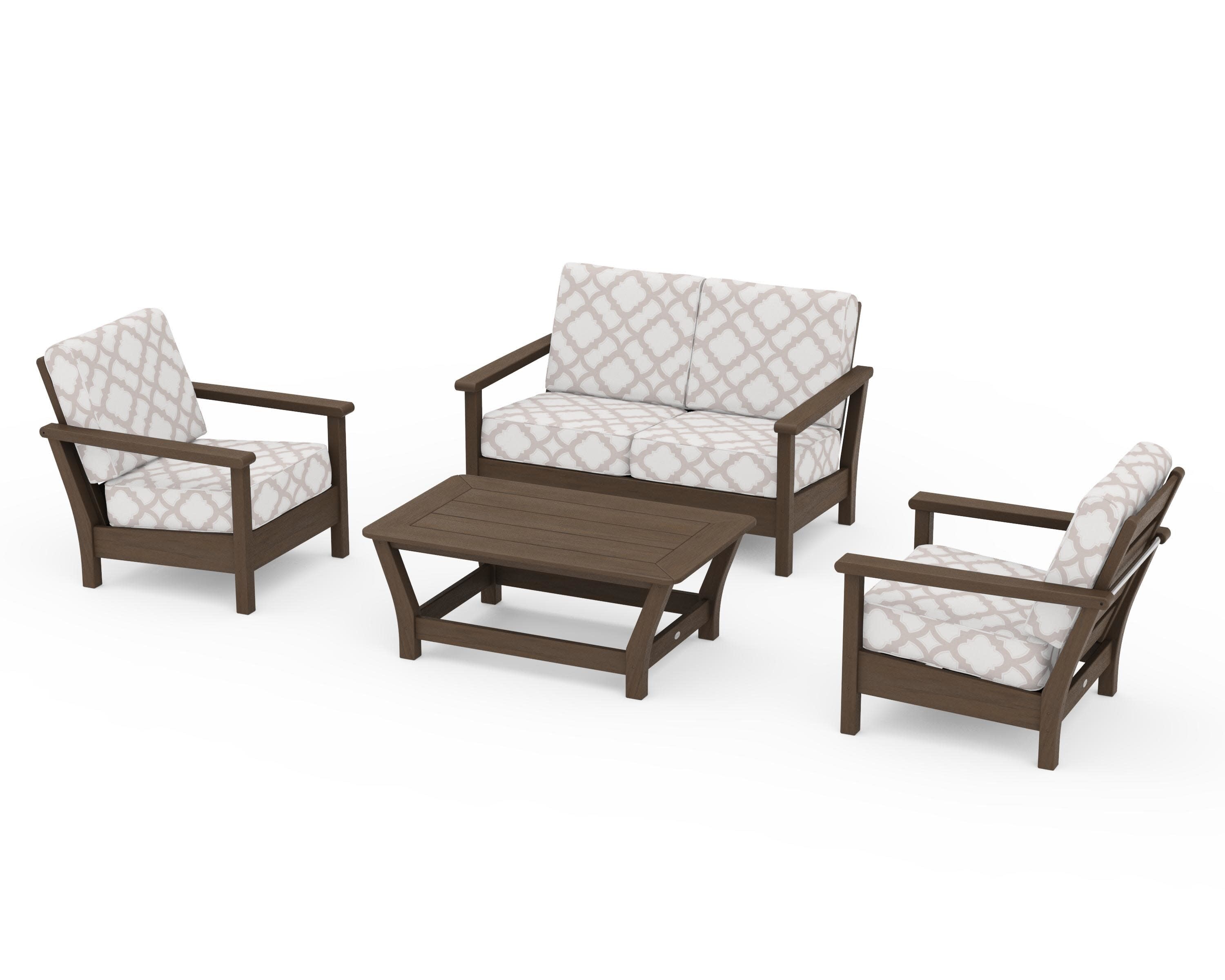Harbour 4-Piece Deep Seating Set in Kona / Trellis Dune Burlap