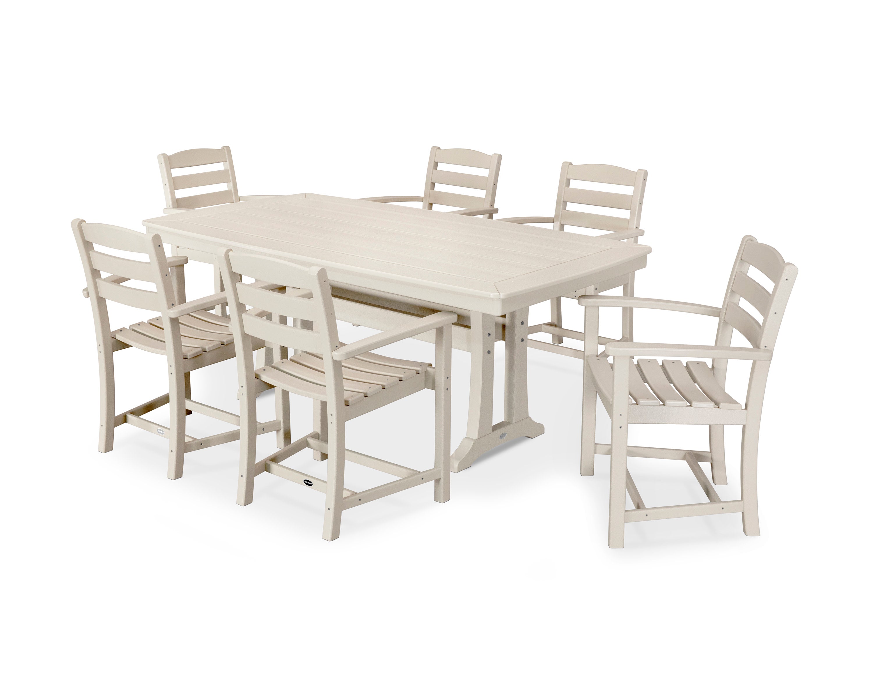 La Casa Caf 7-Piece Arm Chair Dining Set with Trestle Legs in Sand