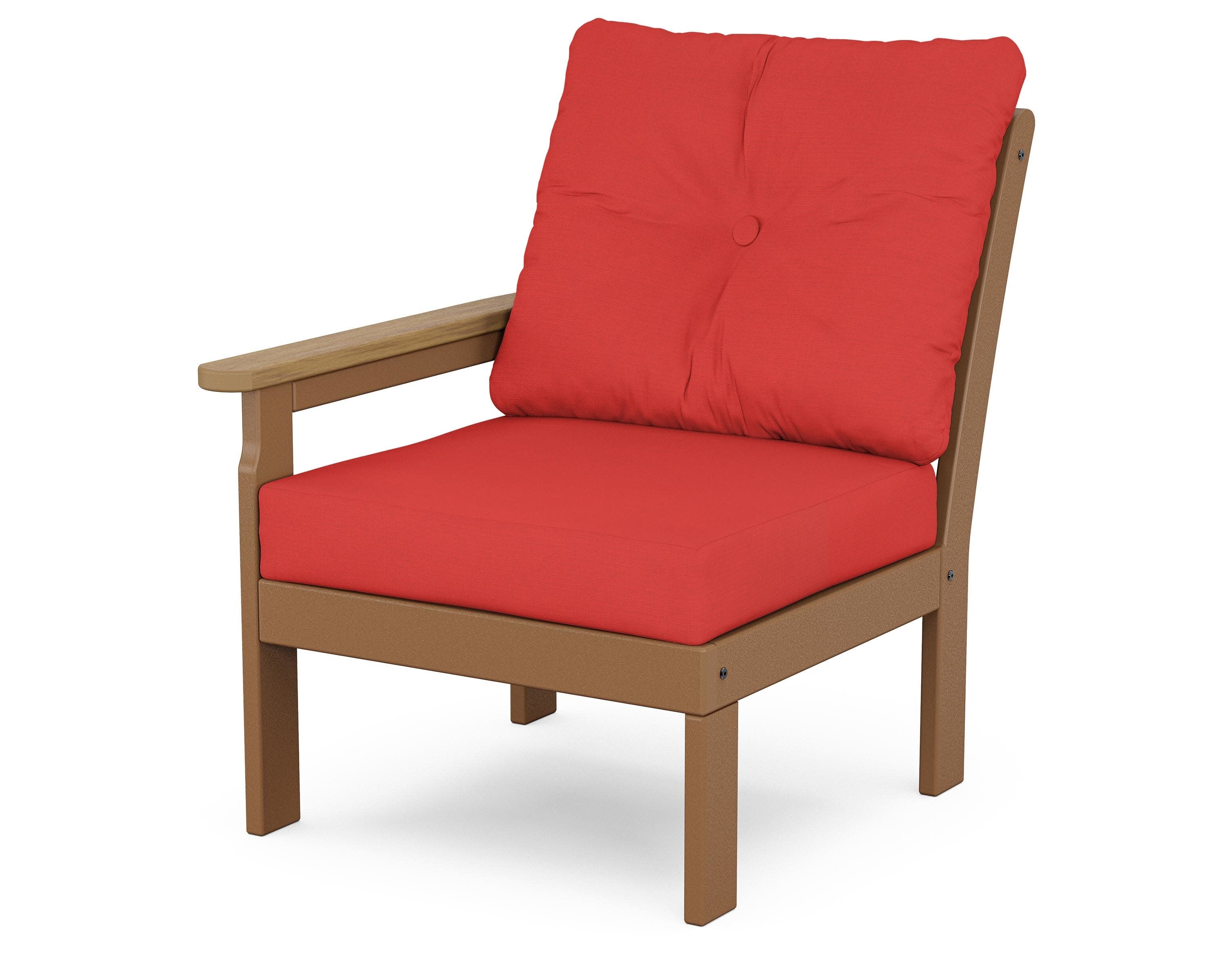 Vineyard Modular Left Arm Chair in Teak / Natural / Crimson Linen