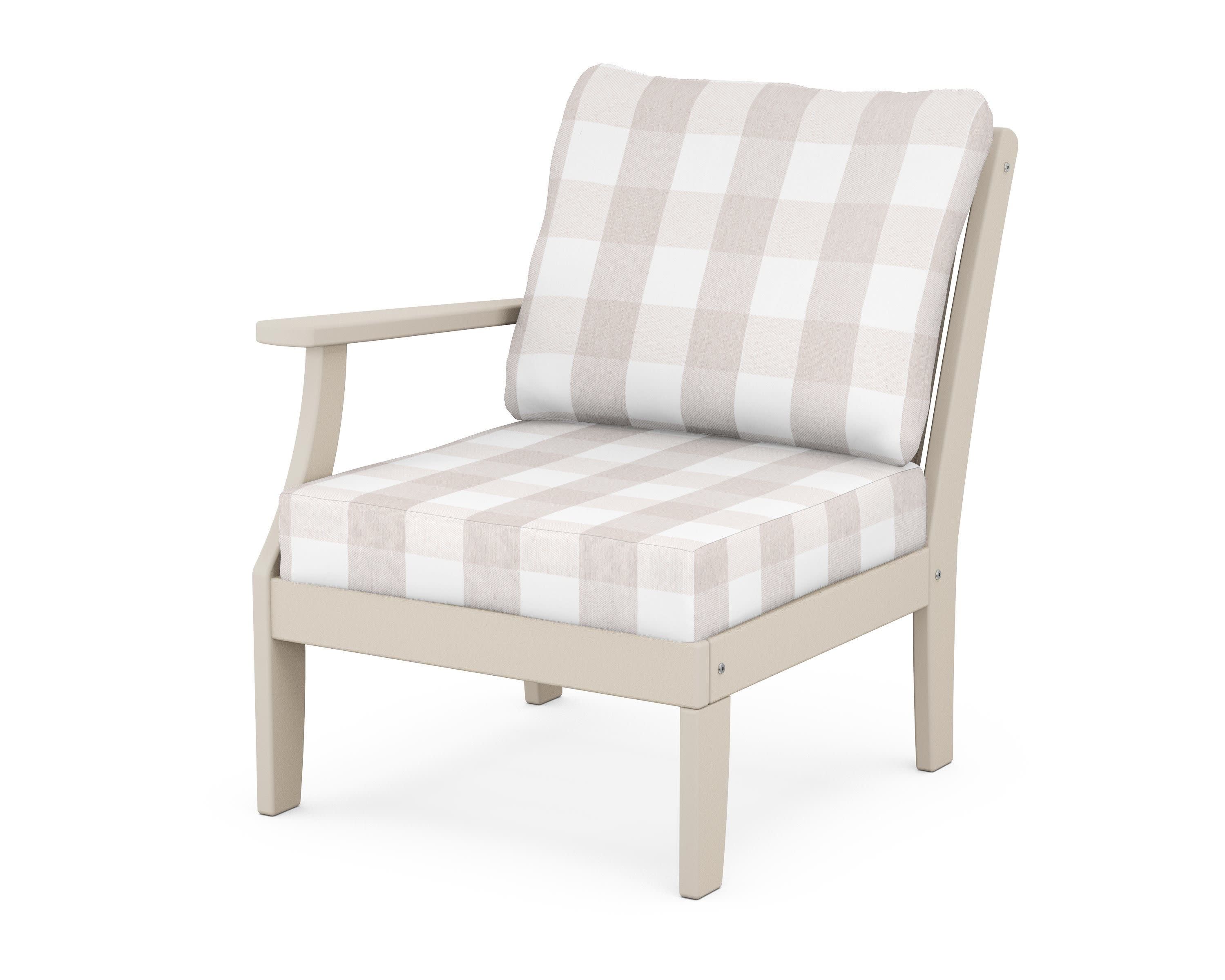 Braxton Modular Left Arm Chair in Sand / Buffalo Plaid Dune Burlap