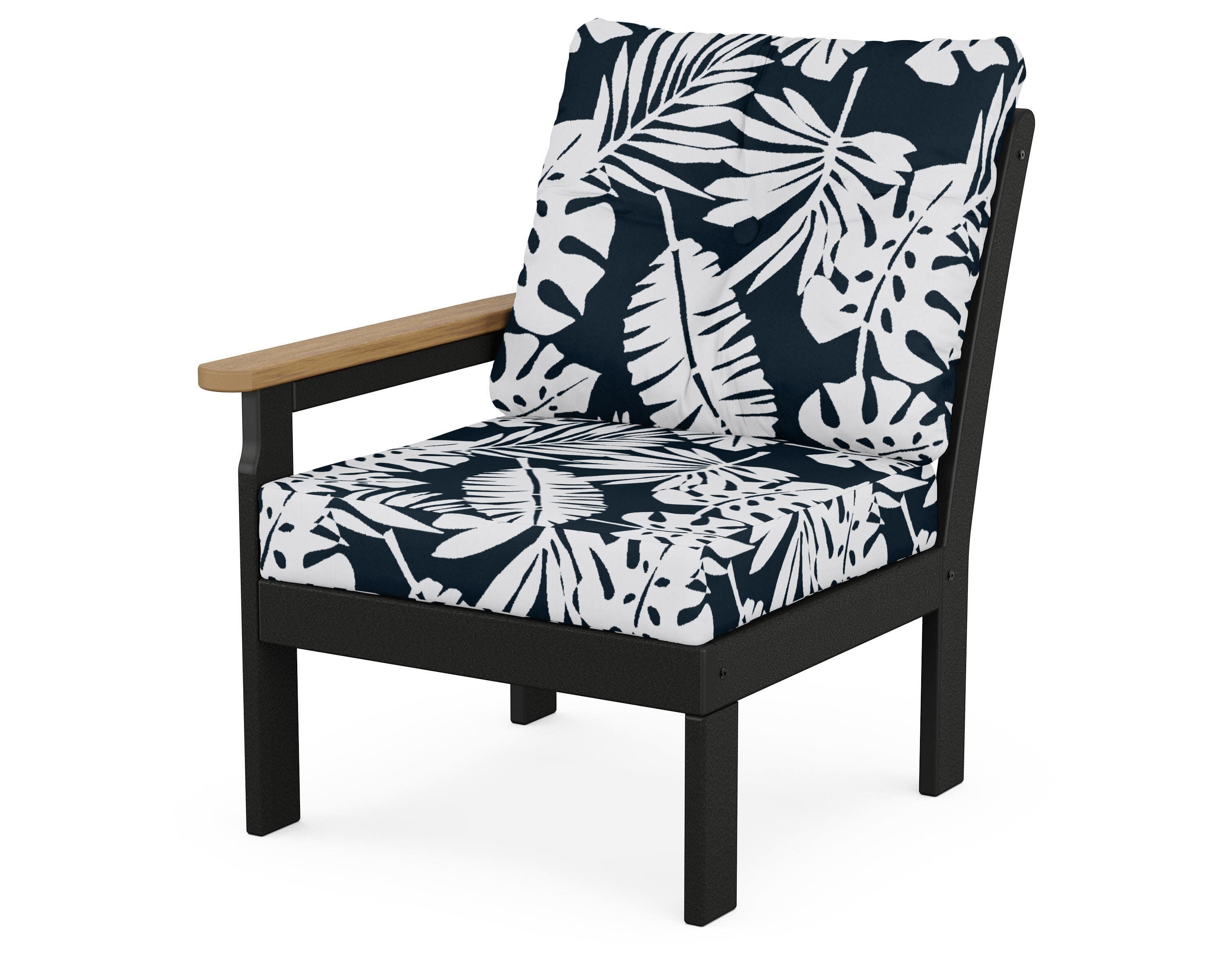 Vineyard Modular Left Arm Chair in Black / Natural / Leaf Marine Indigo
