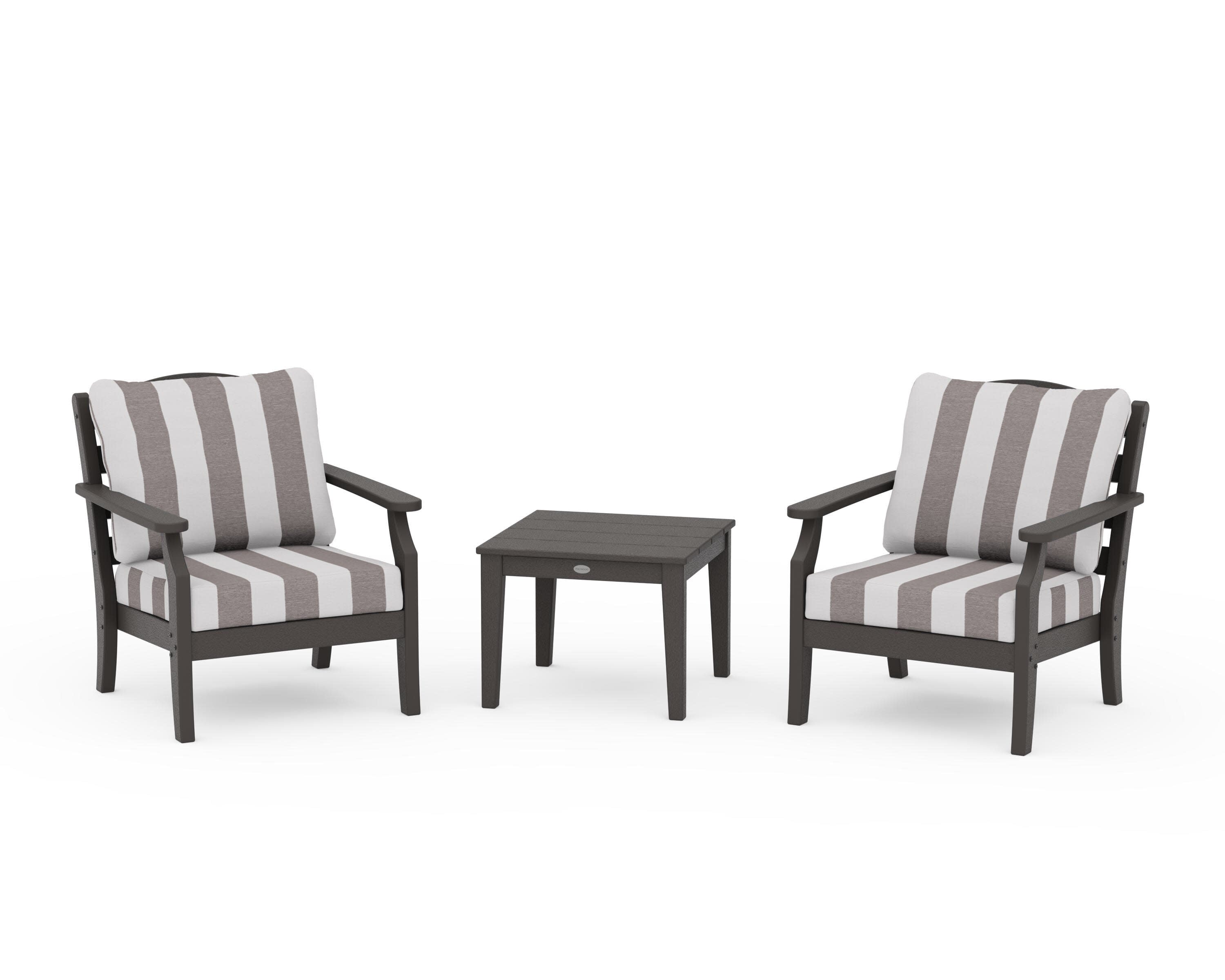 Savannah 3-Piece Deep Seating Set in Vintage Coffee / Cabana Stripe Grey Mist