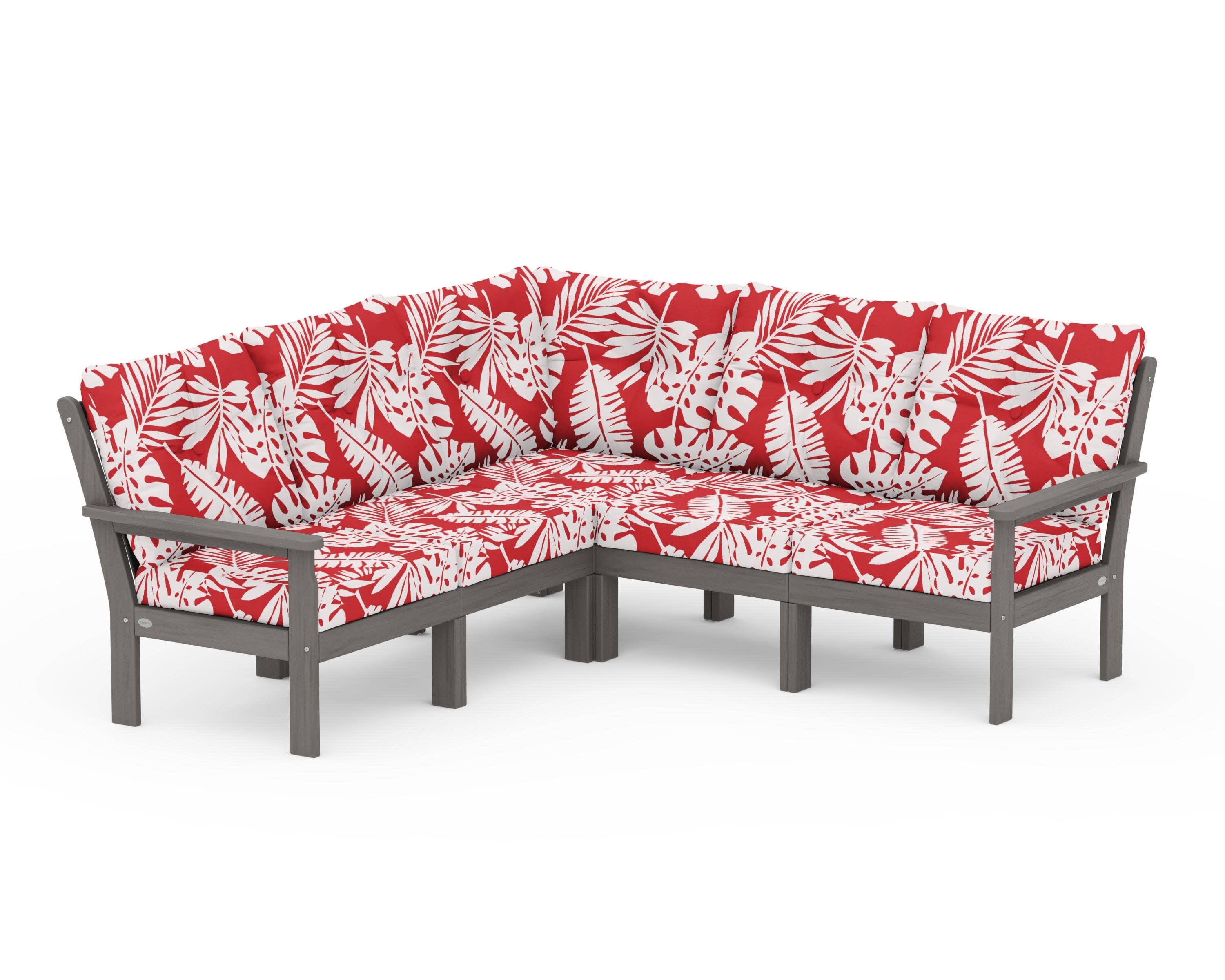 Vineyard 5-Piece Sectional in Driftwood / Leaf Crimson