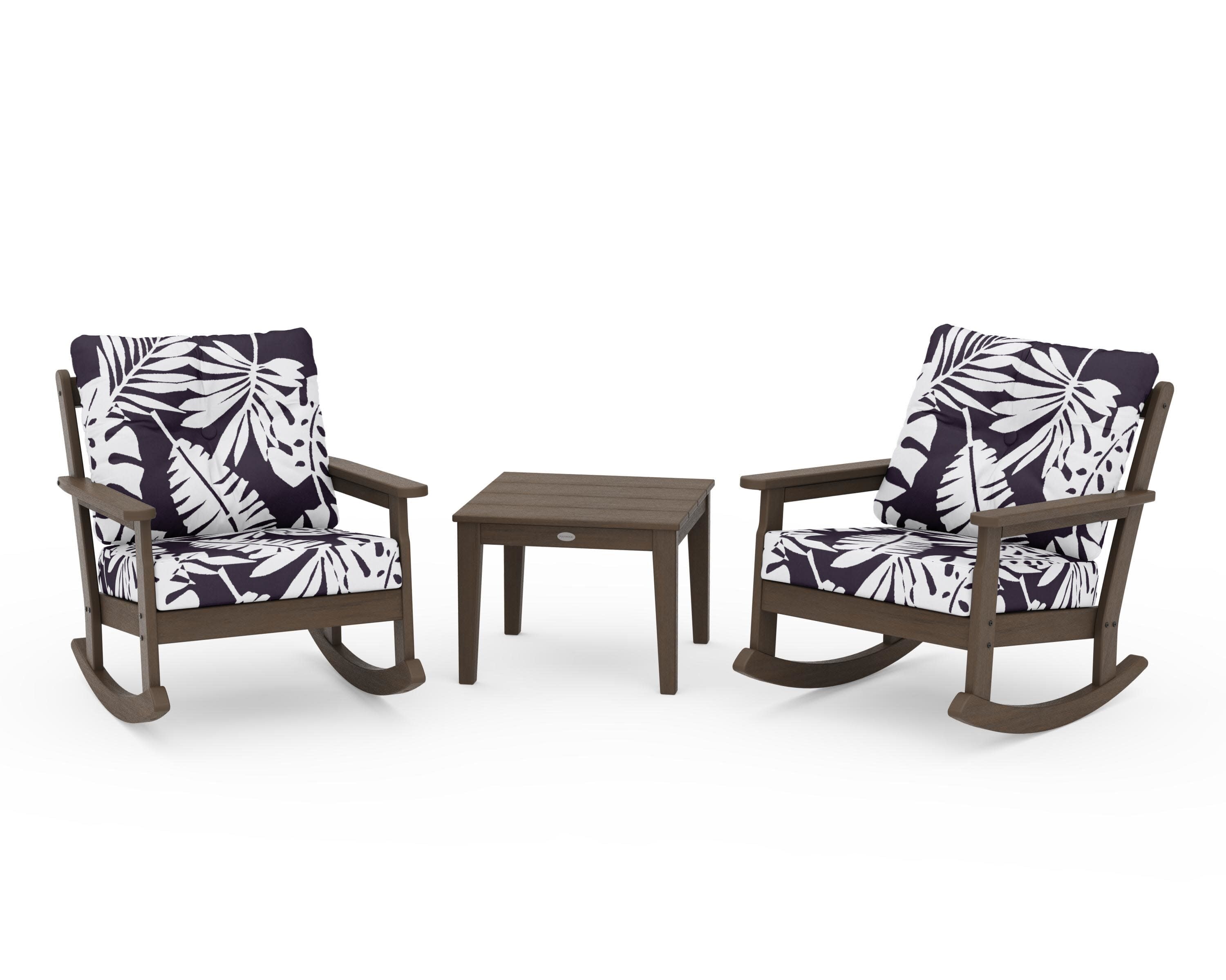 Vineyard 3-Piece Deep Seating Rocker Set in Kona / Leaf Navy