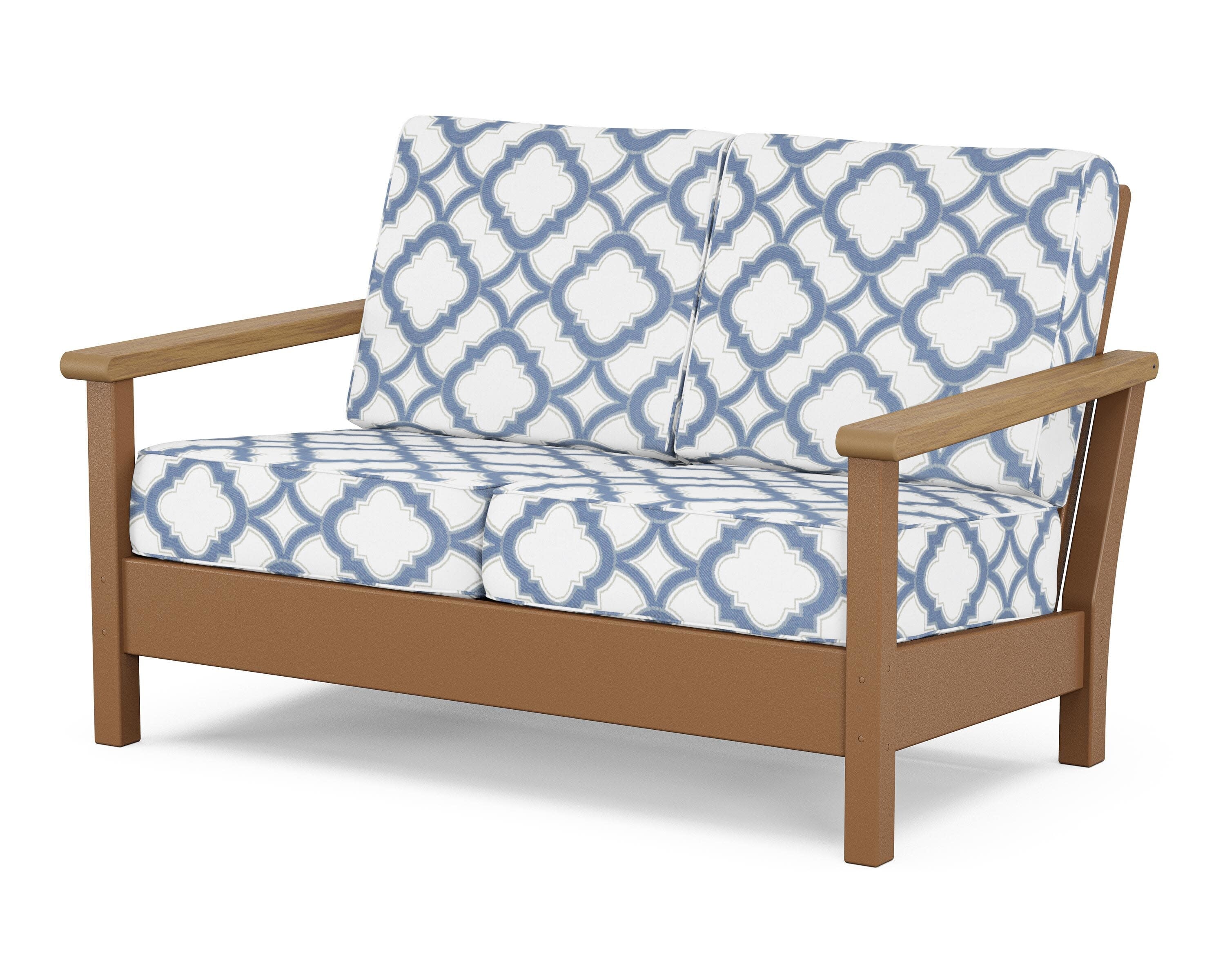 Harbour Deep Seating Loveseat in Teak / Natural / Trellis Sky Blue