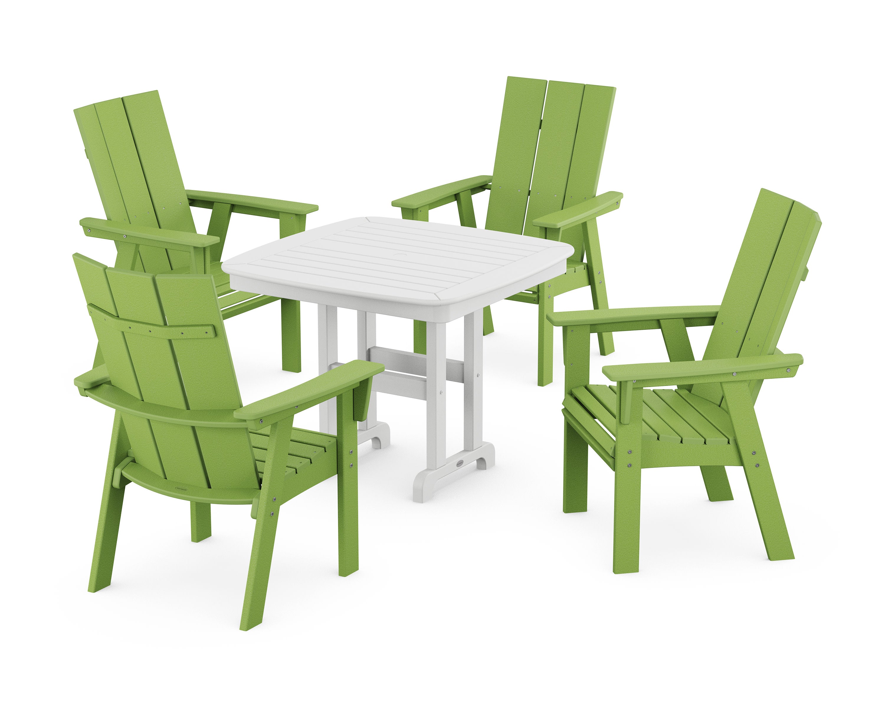 Modern Curveback Adirondack 5-Piece Dining Set in Lime / White
