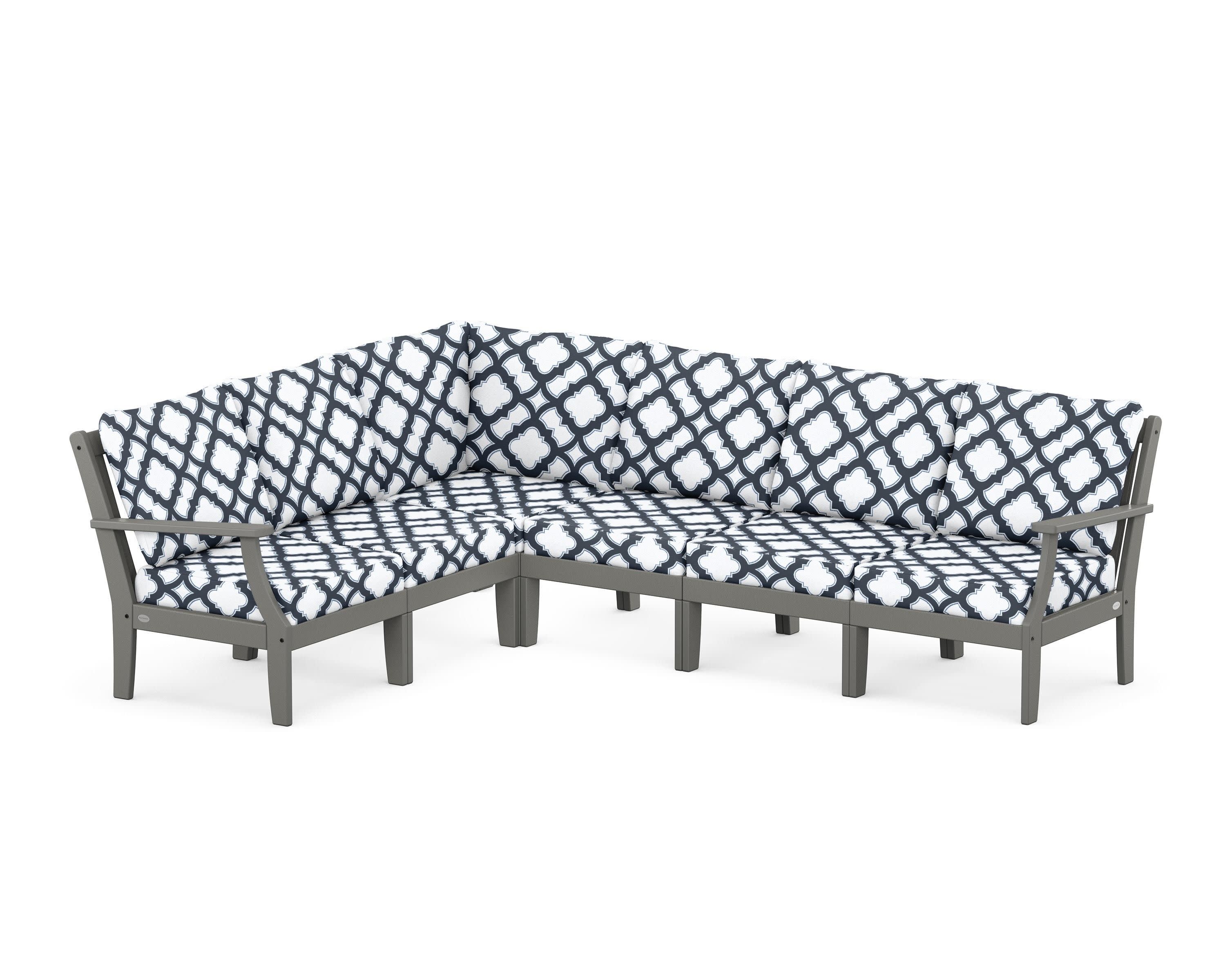 Braxton Modular 6-Piece Deep Seating Set in Slate Grey / Trellis Marine Indigo